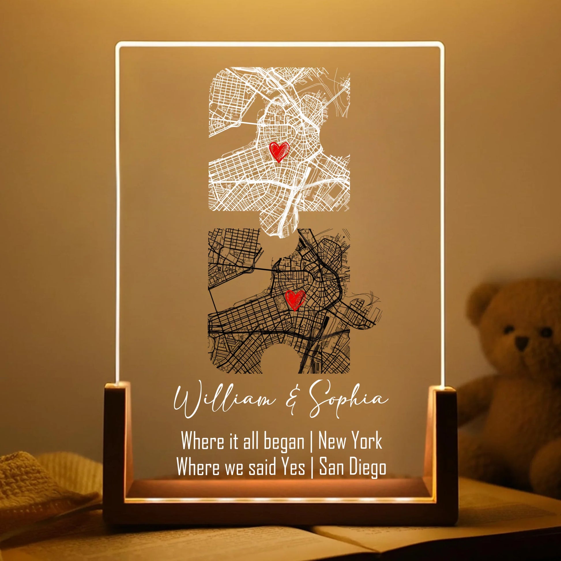 Where it all began personalized coordinates acrylic night light for couples