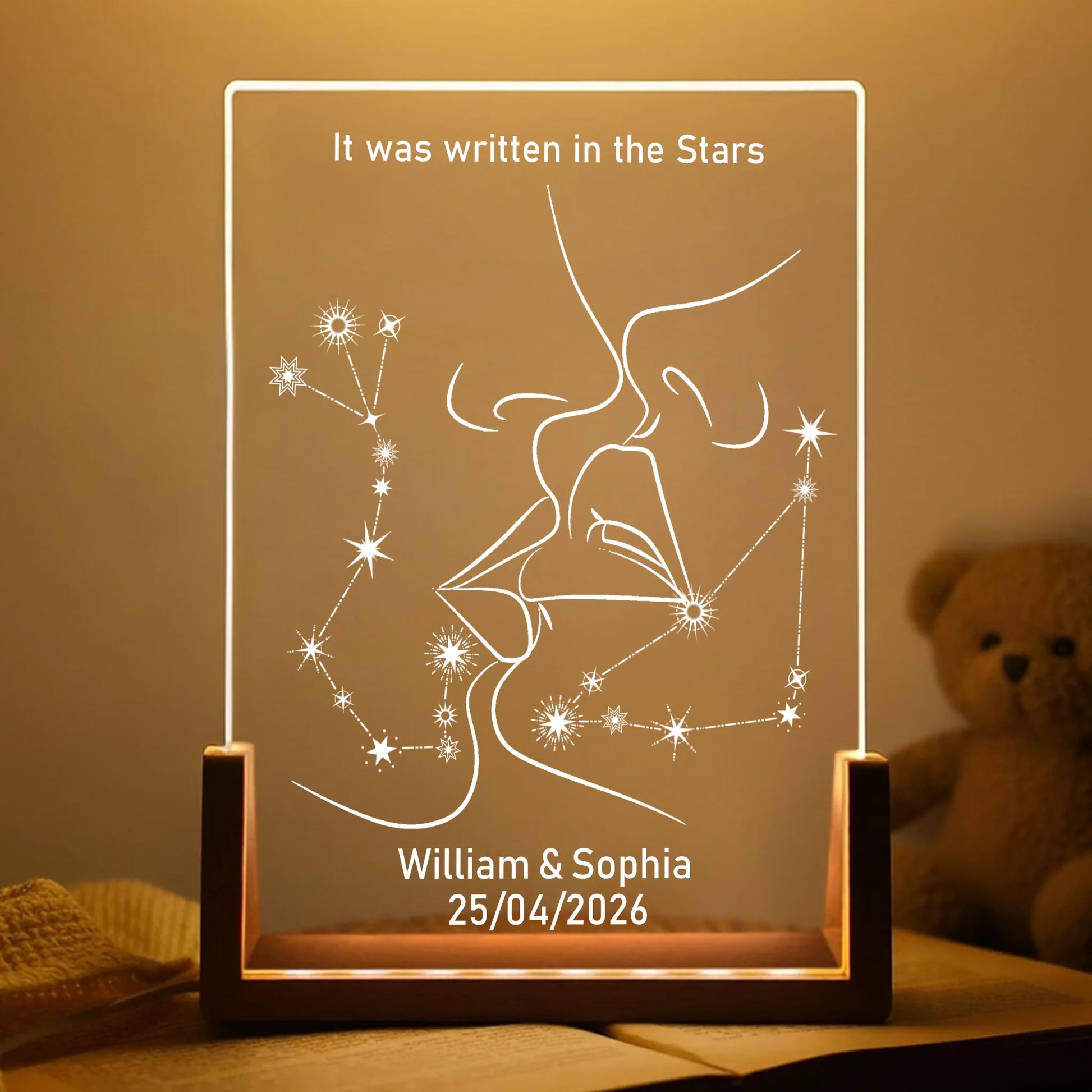 Written in the stars personalized acrylic night light with zodiac constellation artwork
