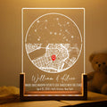 Personalized star map acrylic night light with coordinates and names
