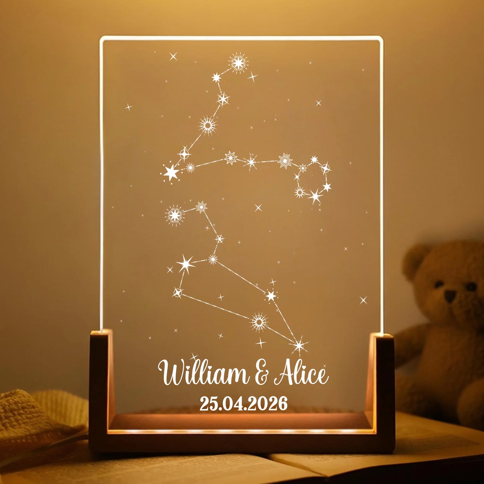 Personalized Couple Constellation Acrylic Night Light With Zodiac Signs