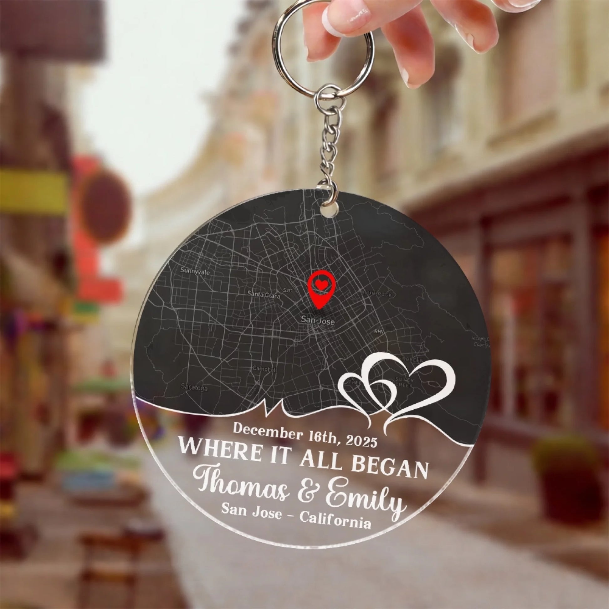 Romantic personalized map keychain gift for husband or wife