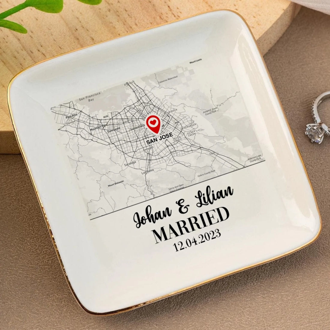 Personalized Engagement Ring Dish With Custom Map Location