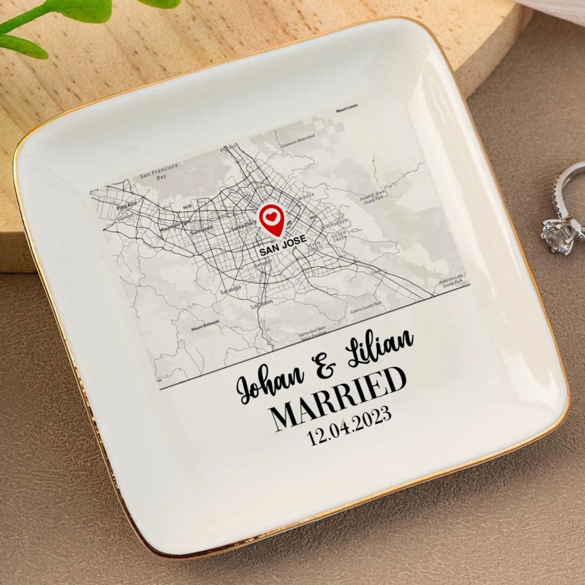 Personalized Map Jewelry Dish For Couples