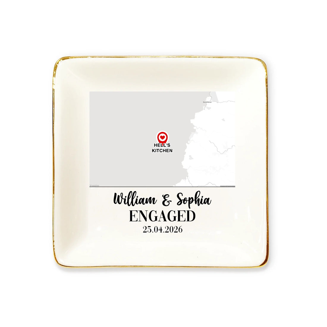 Custom Map Engaged - Personalized Ceramic Ring Dish