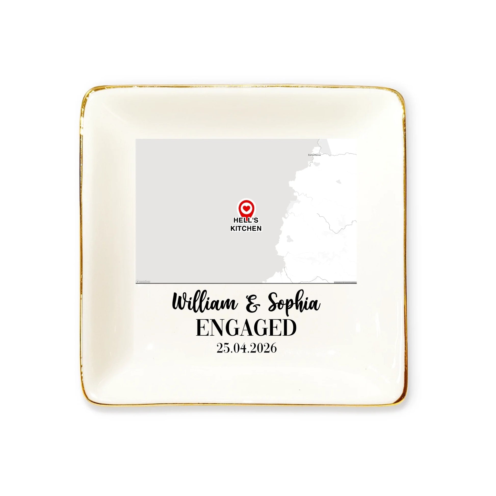 Custom Ceramic Ring Dish With Names And Engagement Date