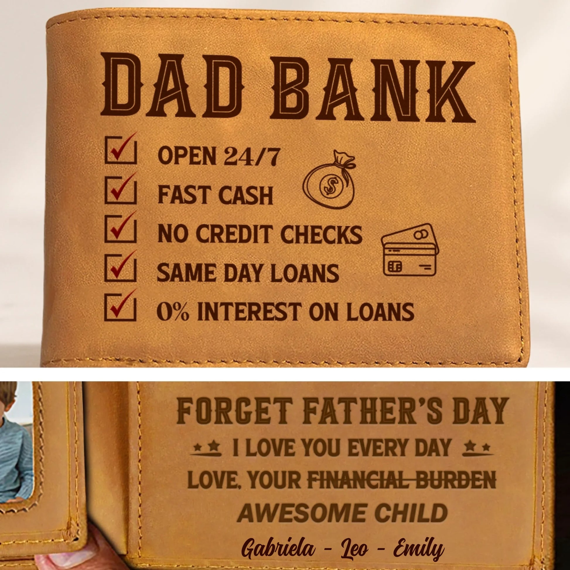 Dad Bank personalized leather wallet funny Father's Day gift for dad