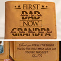 First Dad Now Grandpa personalized men's leather wallet gift for grandfather