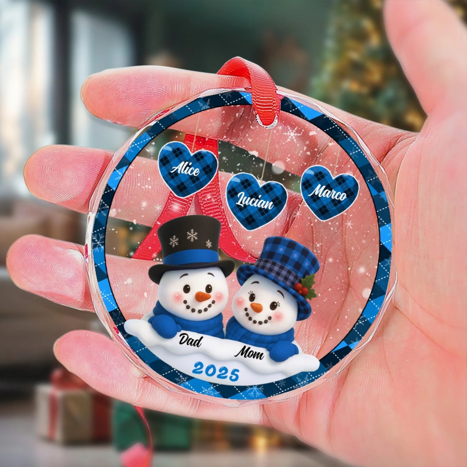 Custom family snowman glass ornament personalized Christmas decoration