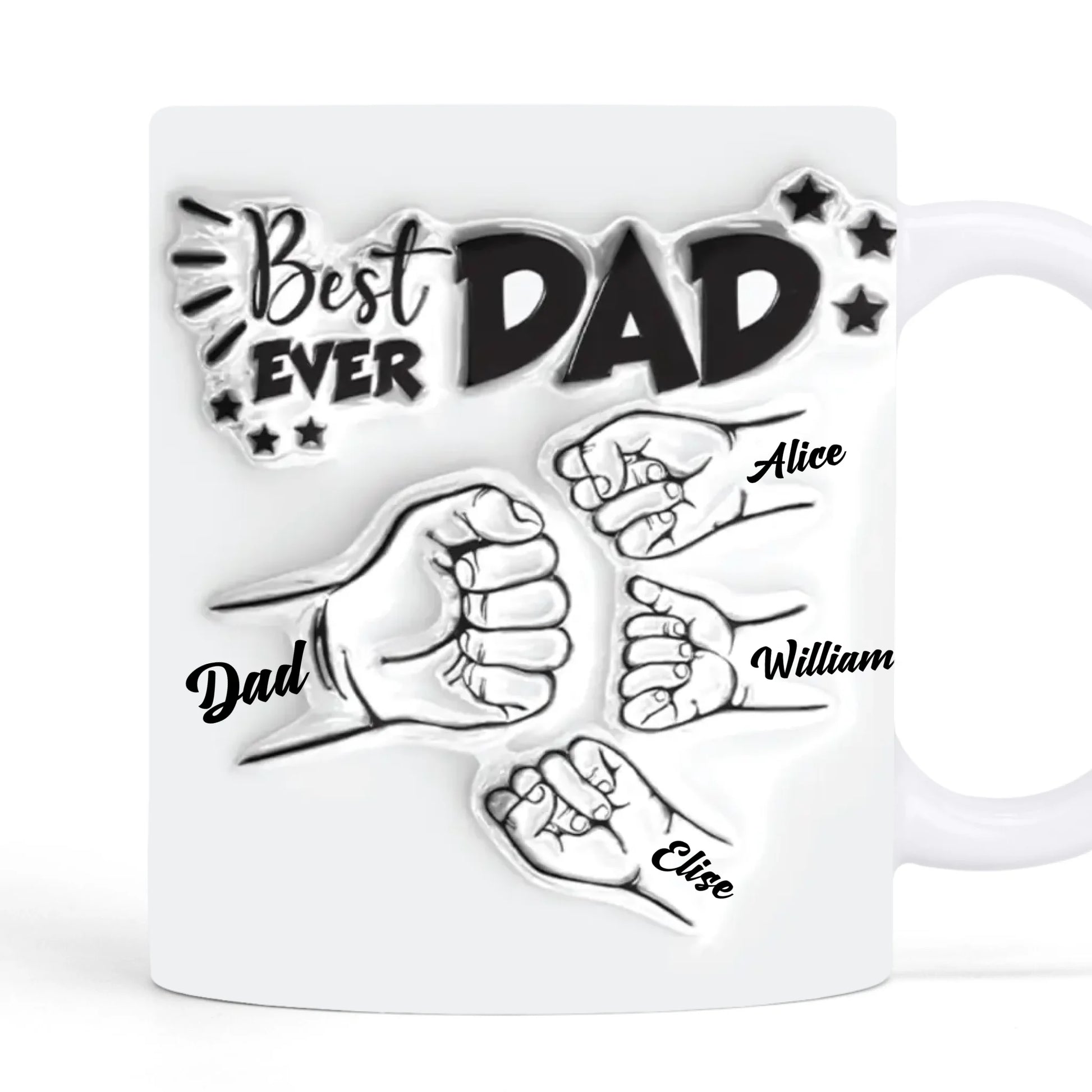 Best Dad Ever personalized coffee mug with children's names and handprint design