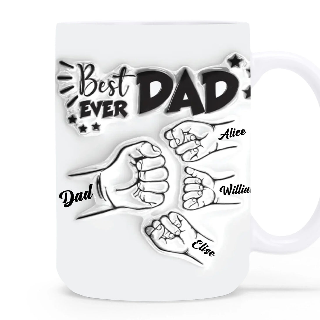 Best Dad Ever personalized coffee mug with children's names and handprint design