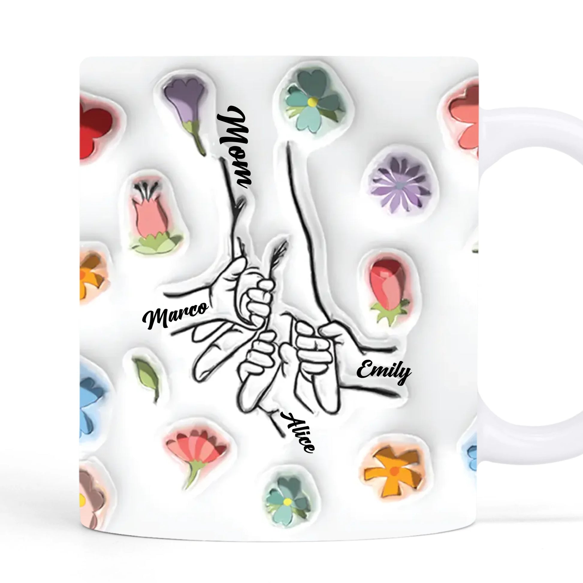 Personalized Mom's Hand Coffee Mug With Birth Flowers