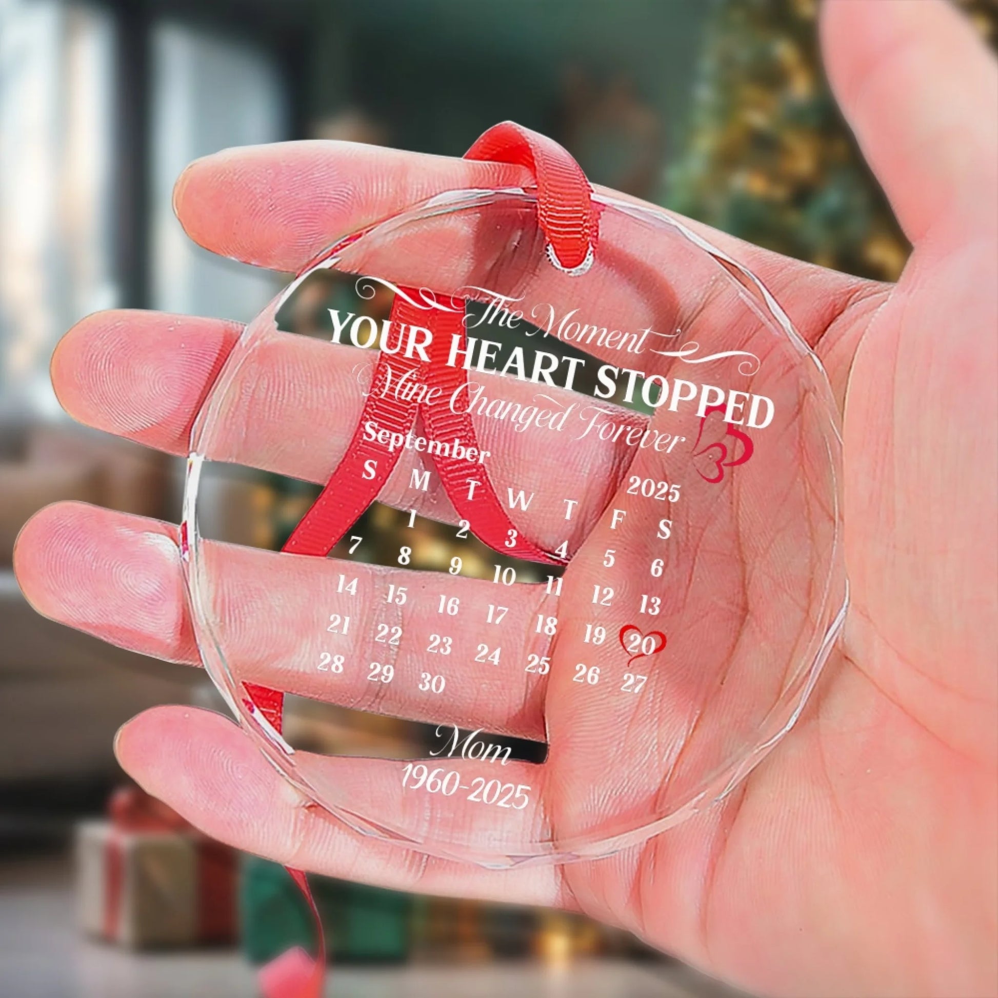 Premium clear glass memorial ornament with beveled edges