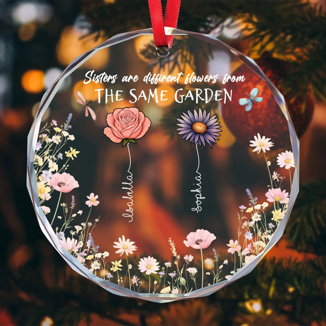 Different Flowers - Personalized Glass Ornament