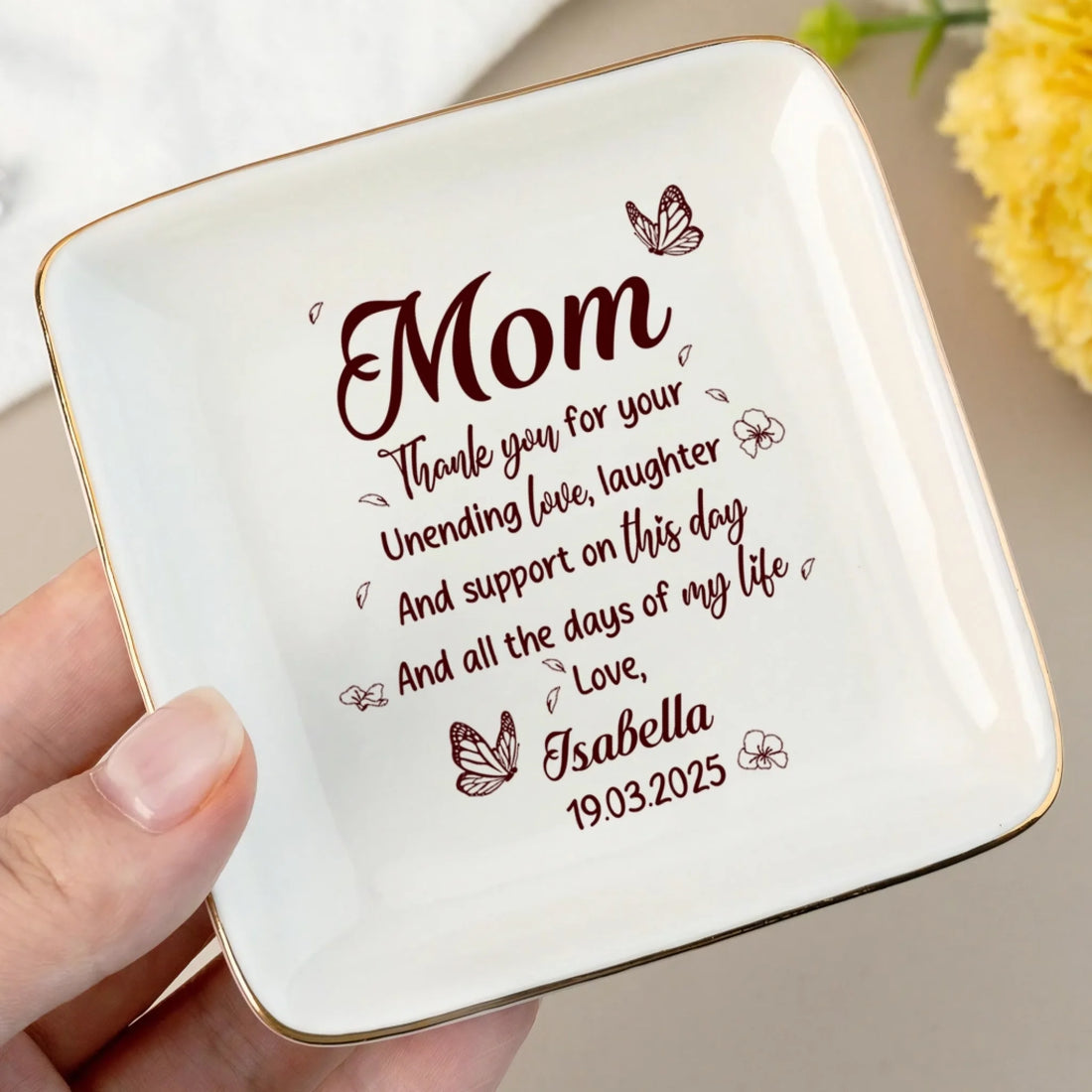 Personalized Ceramic Ring Dish For Mom With Custom Name And Heartfelt Message