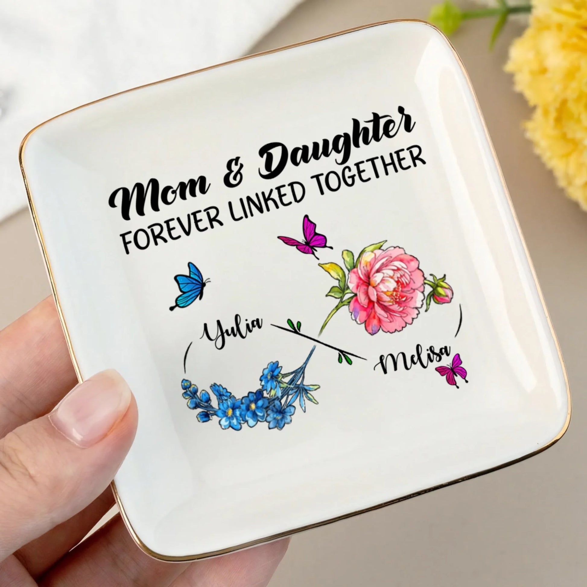Mother And Daughter Ceramic Ring Dish Personalized With Names