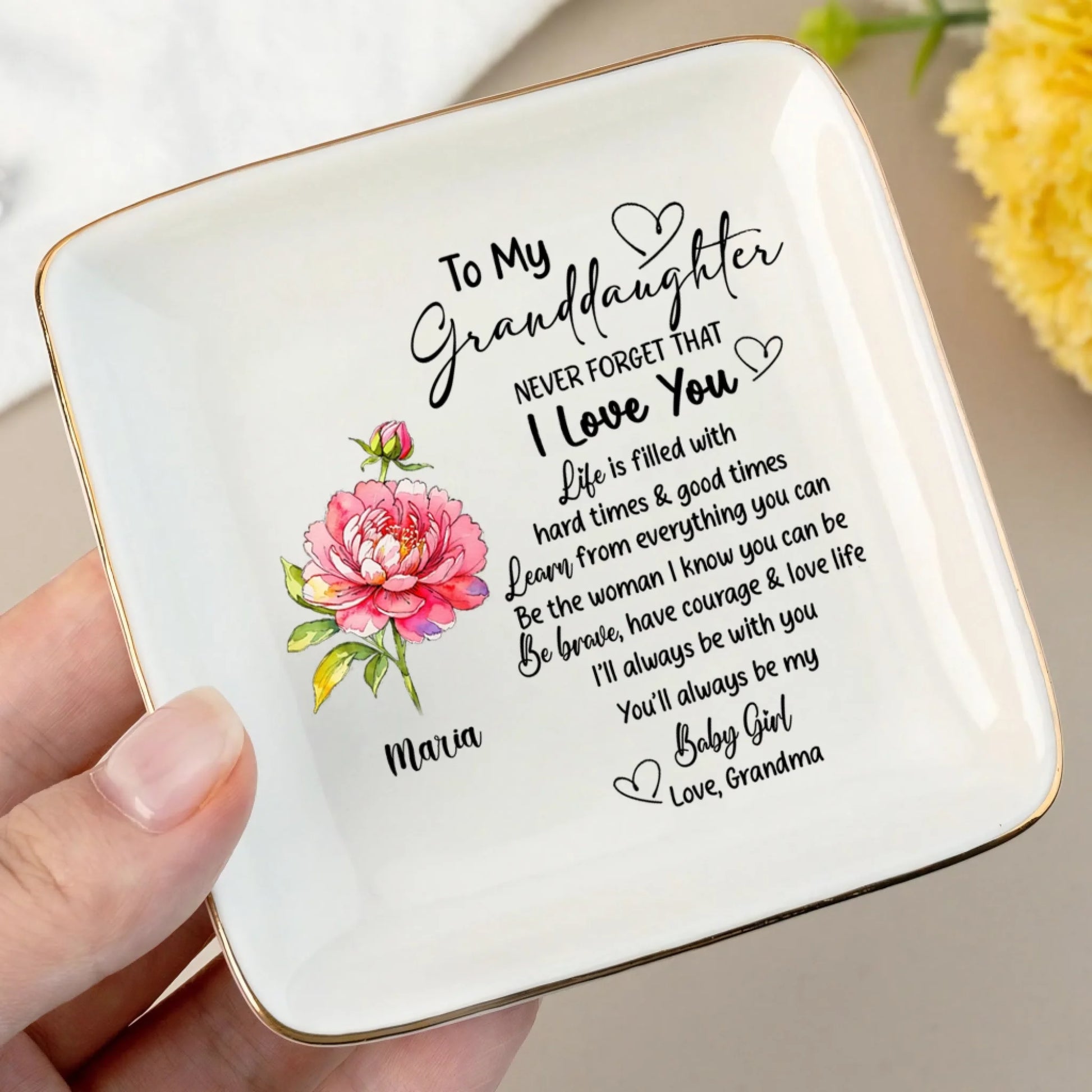 Custom Name Ceramic Jewelry Dish Gift For Granddaughter