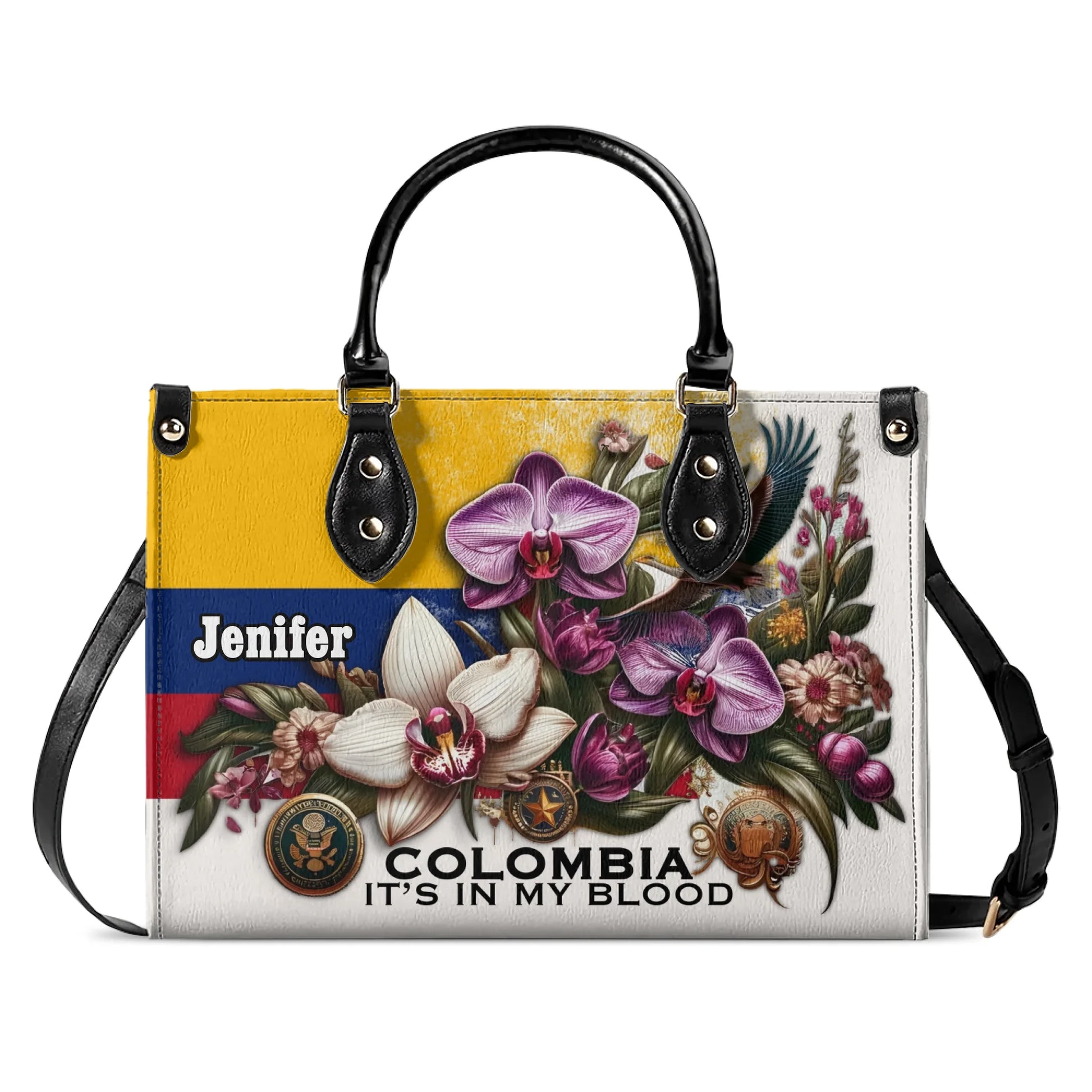 Colombia In My Blood Personalized Leather Handbag For Grandma