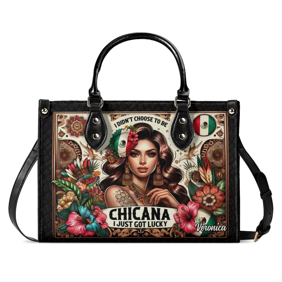 I Didn't Choose To Be Chicana - Personalized Leather Handbag