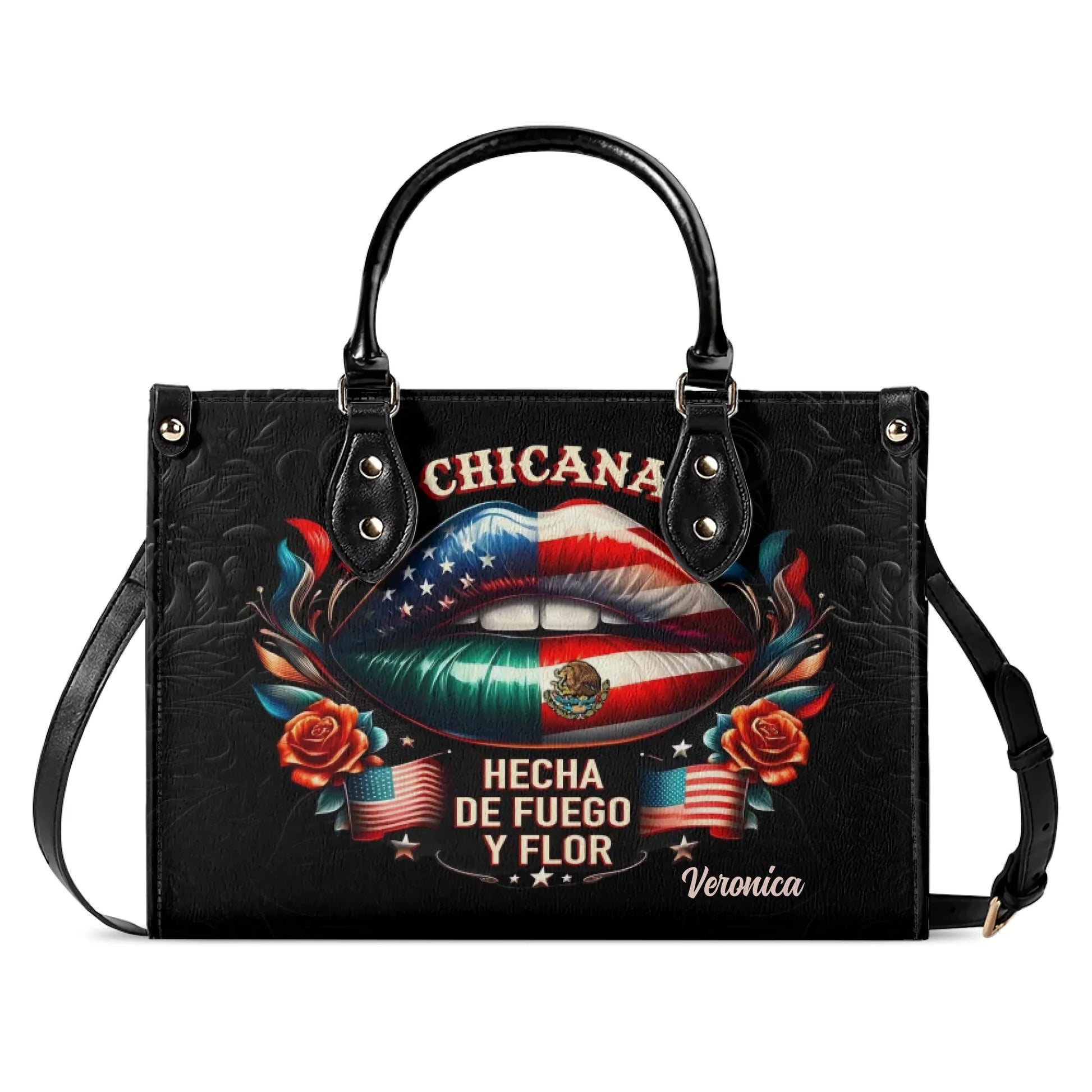 Chicana Lips Personalized Leather Handbag