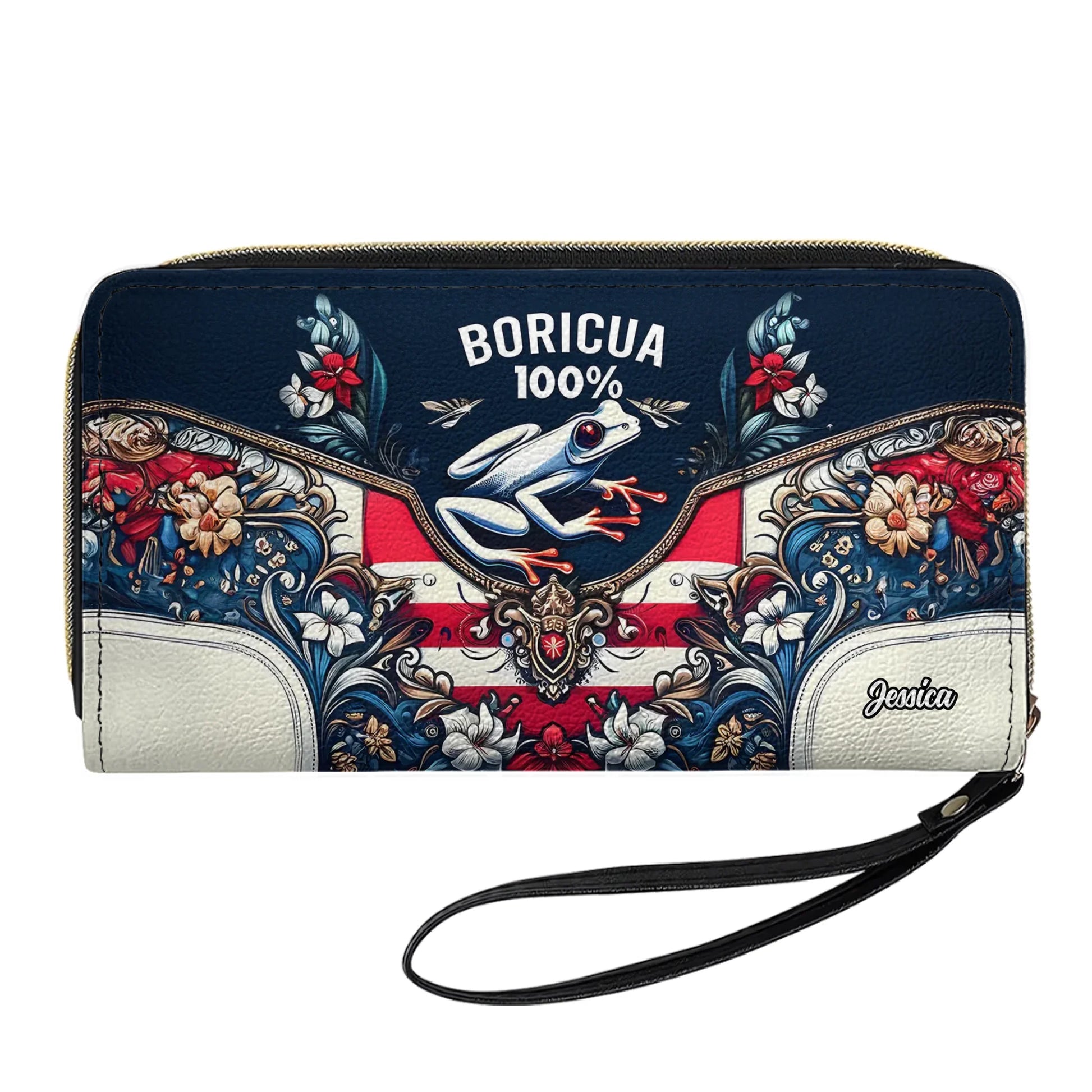 Boricua 100 Personalized Leather Clutch Purse For Puerto Rican Grandma