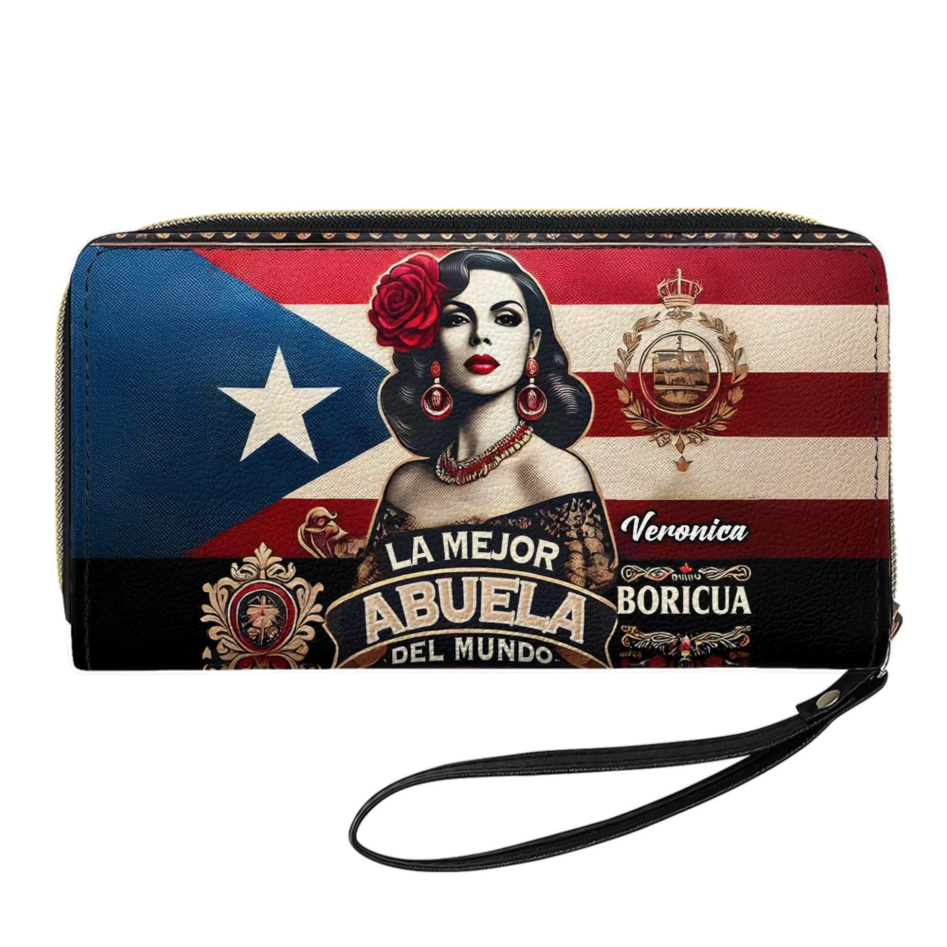 La Mejor Abuela Del Mundo Personalized Puerto Rican Leather Clutch Purse