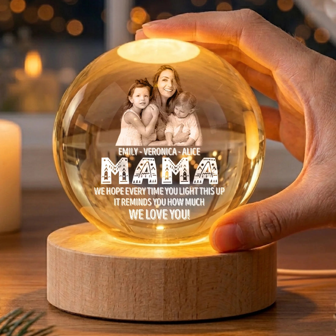 We Love You Personalized Crystal Globe Lamp Gift For Mom