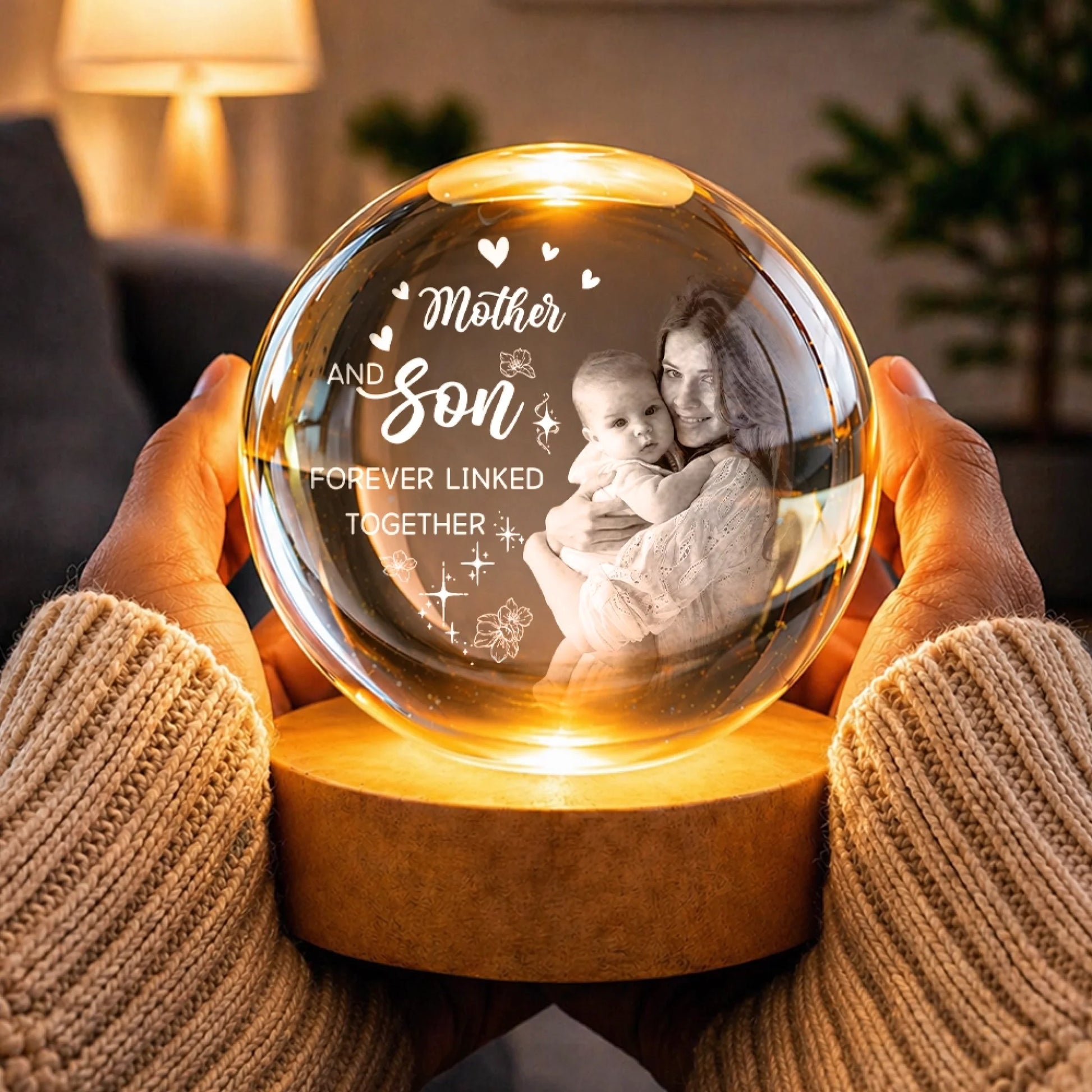 Personalized K9 Crystal Lamp With Wooden LED Base