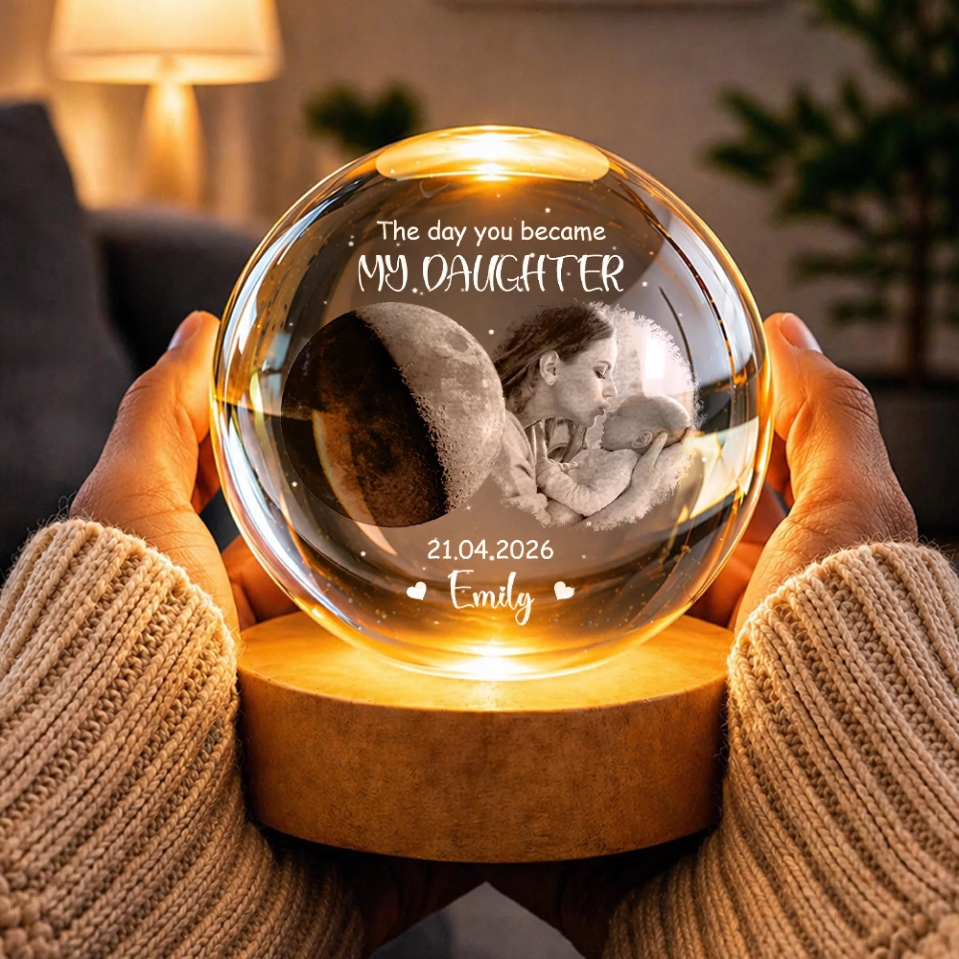 Personalized K9 Crystal Lamp With Wooden LED Base