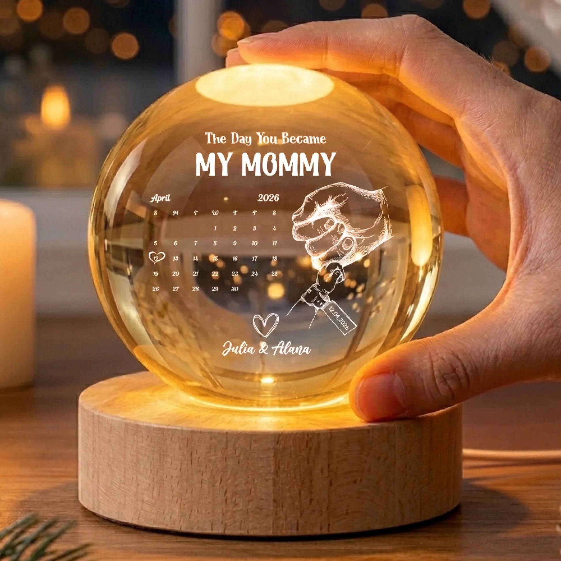 Custom Crystal Globe Lamp For First Time Mom