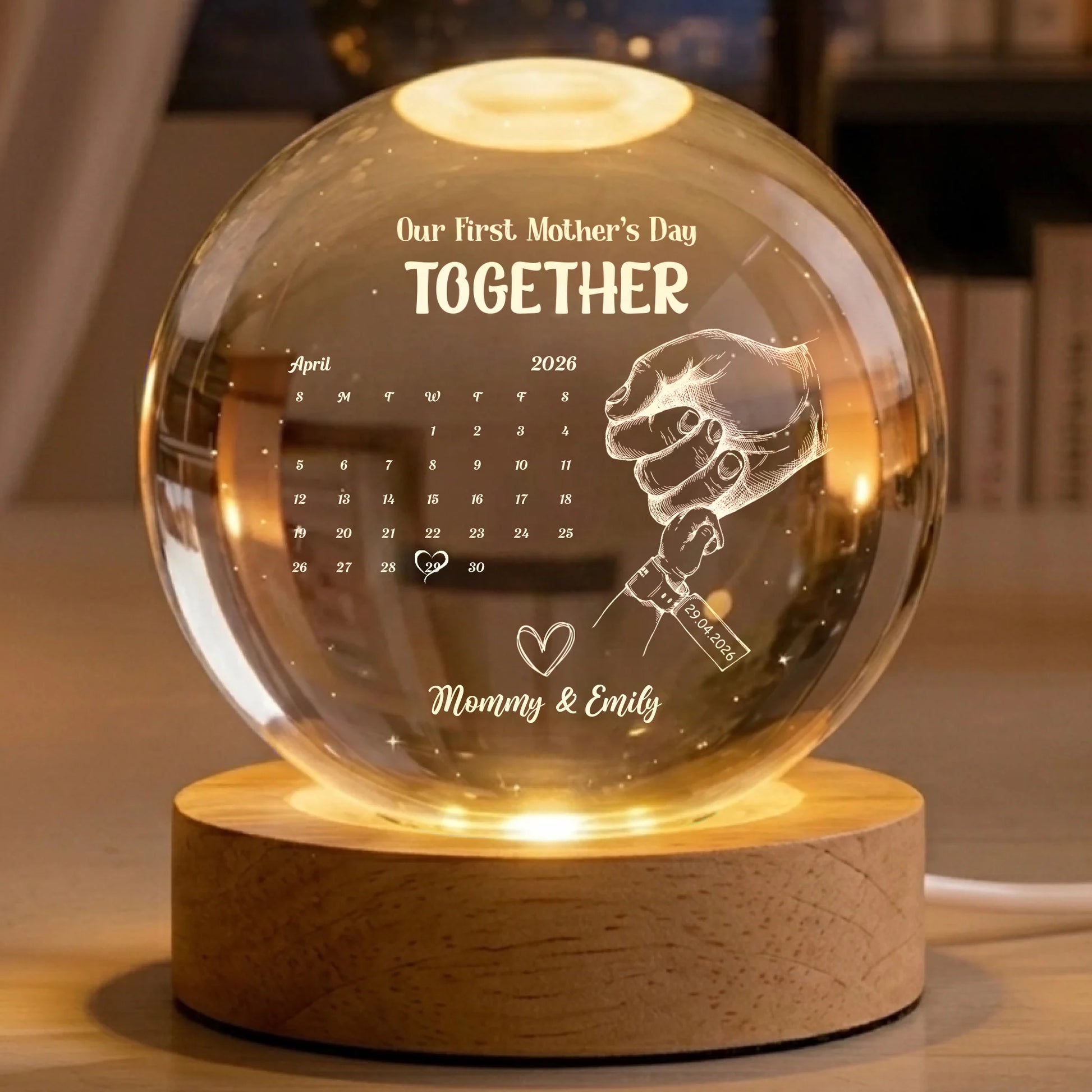 First Mother's Day Personalized Crystal Globe Lamp Gift For New Mom