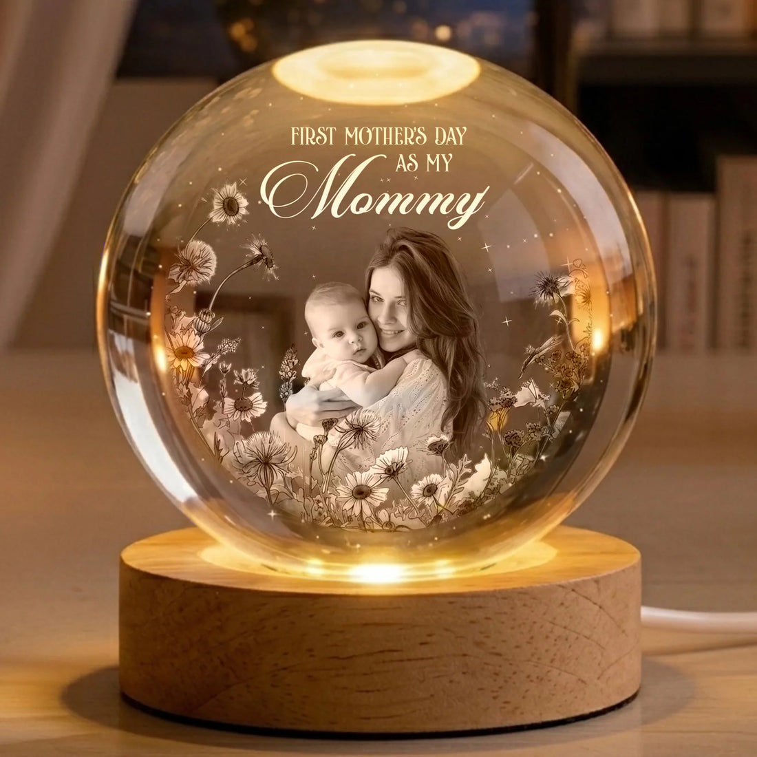 First Mother's Day - Personalized Crystal Globe Lamp