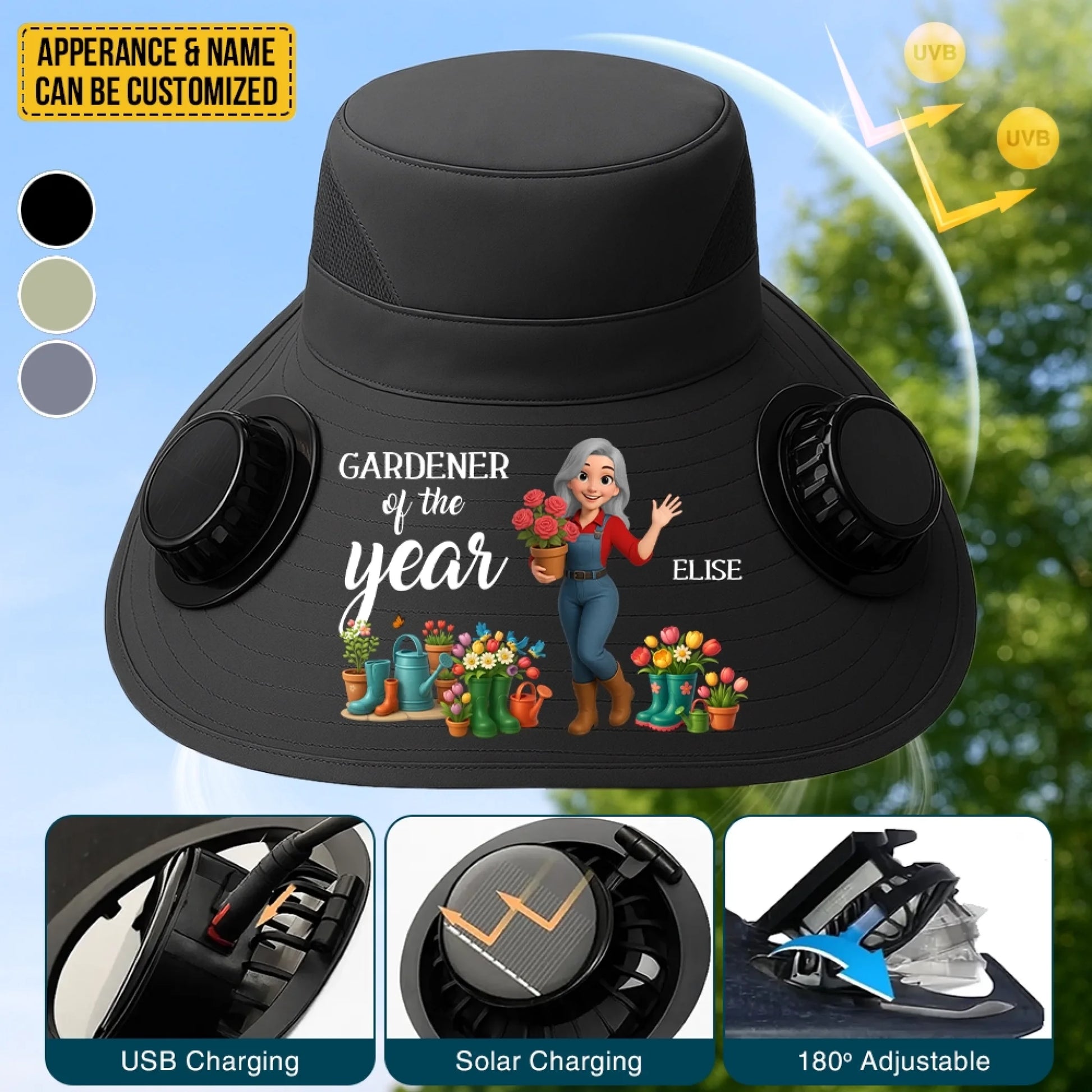 Personalized Gardening Gift Solar Fan Hat