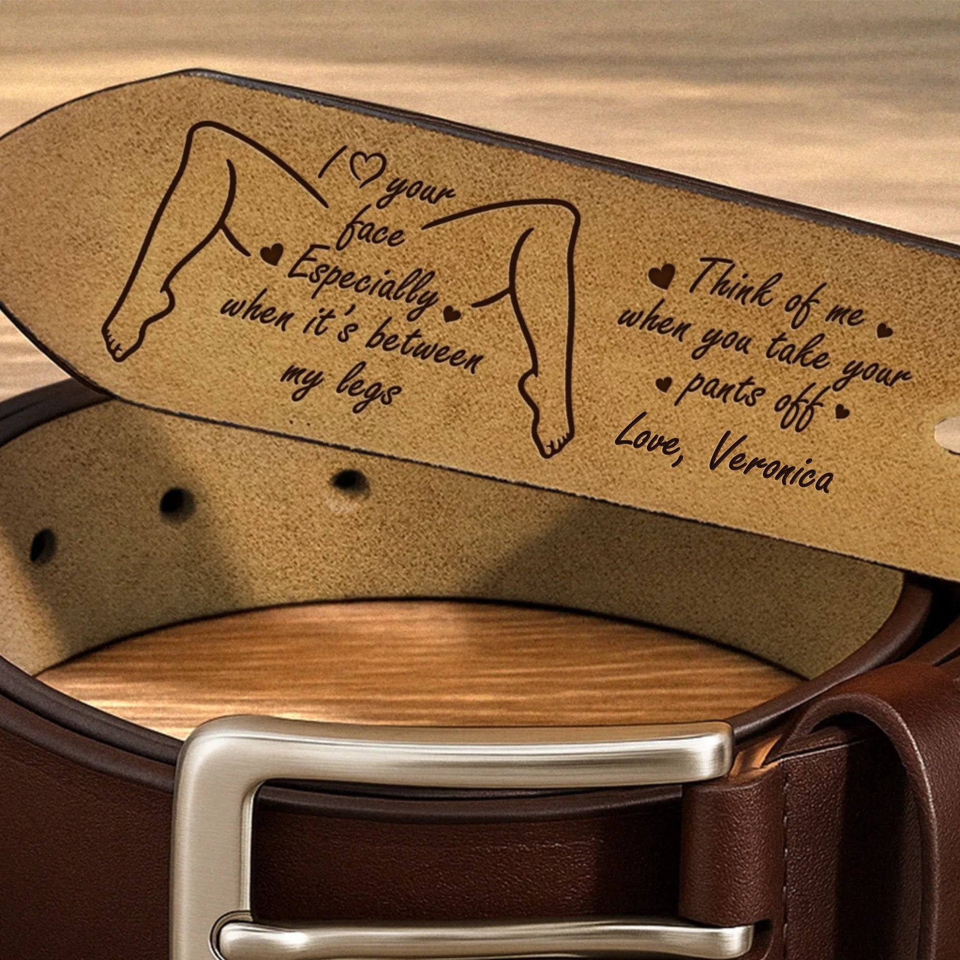 I love your face personalized engraved leather belt for husband