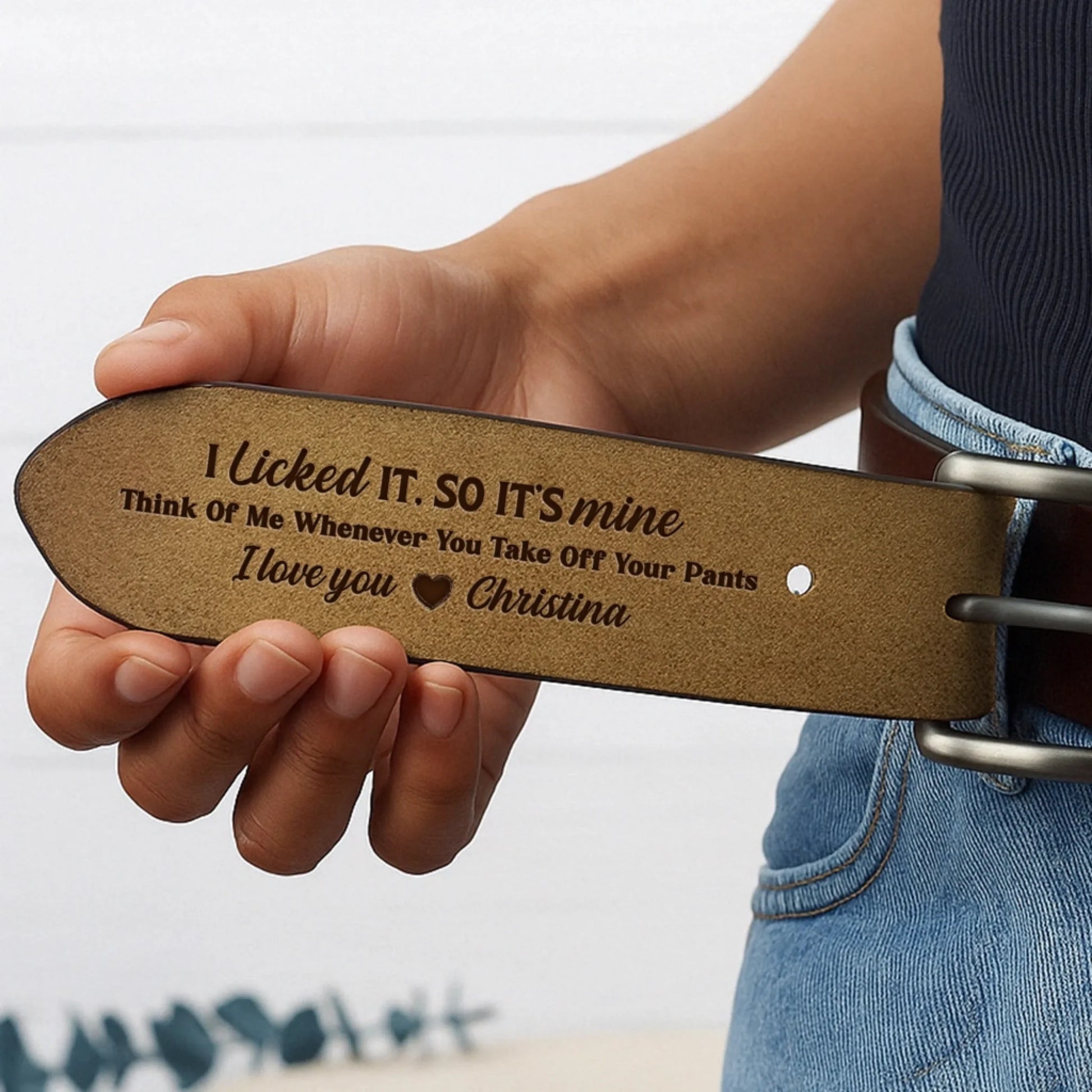 Personalized leather belt gift for husband and boyfriend