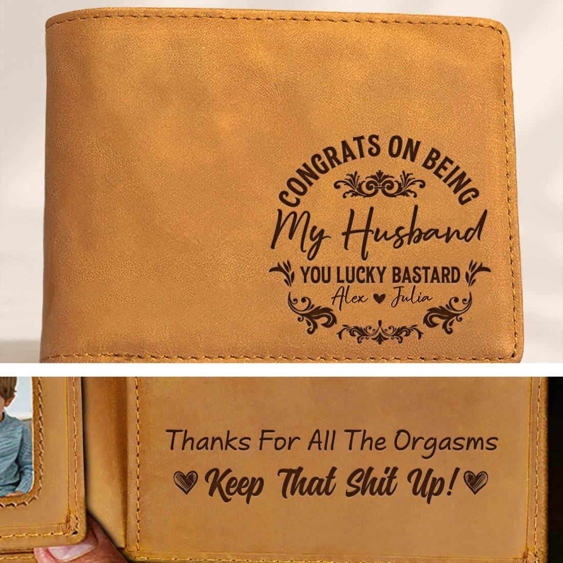 Congrats My Husband - Personalized Men's Leather Wallet
