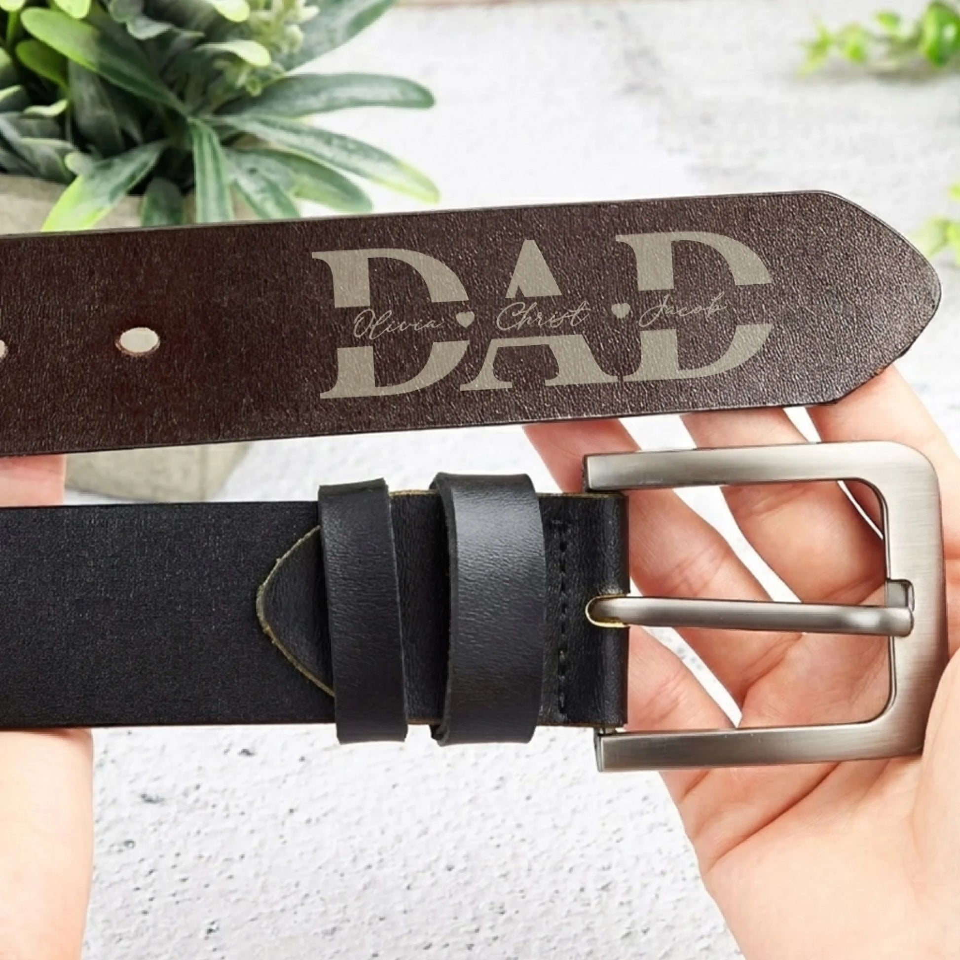 Personalized leather belt gift for Dad from family