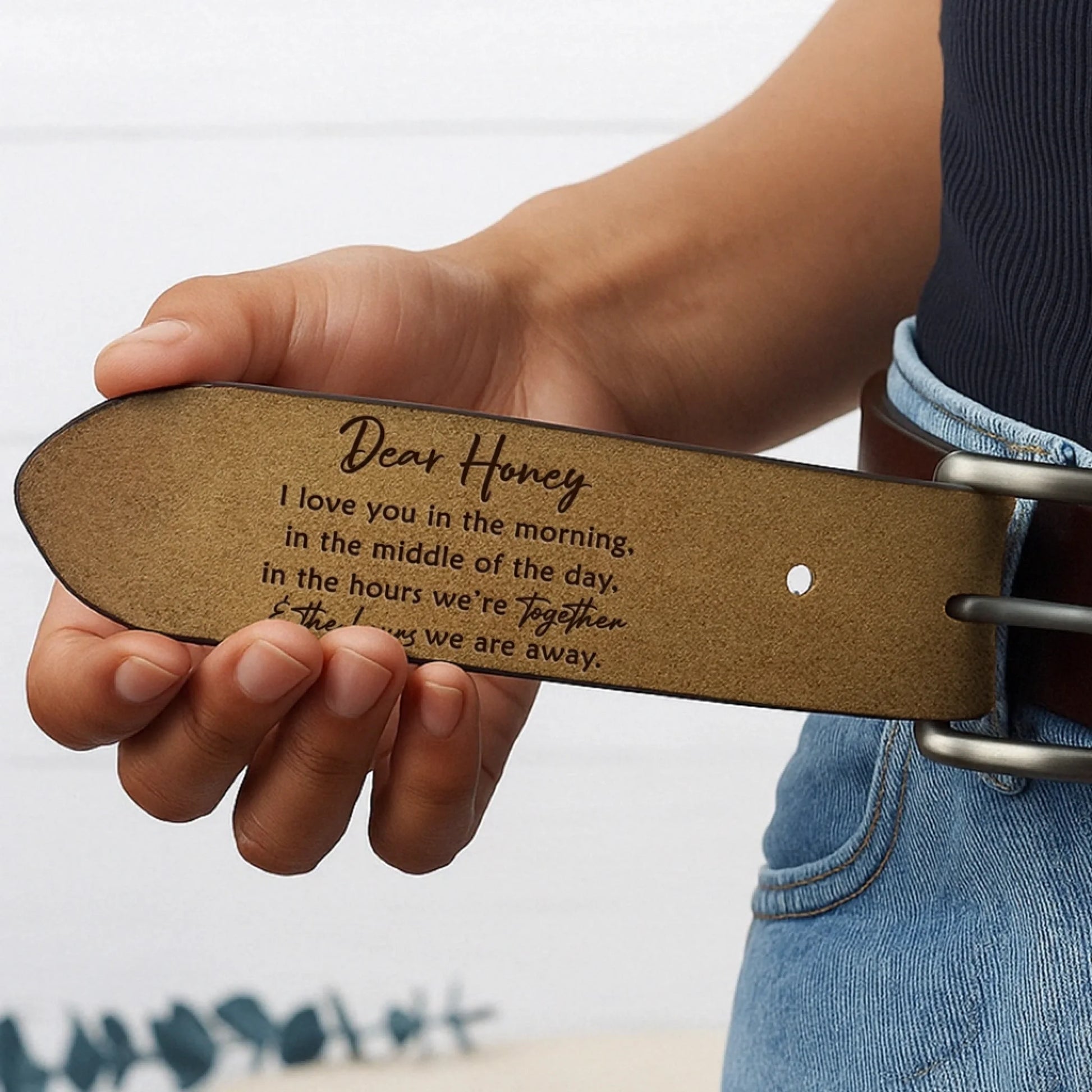 Premium engraved leather belt gift for husband