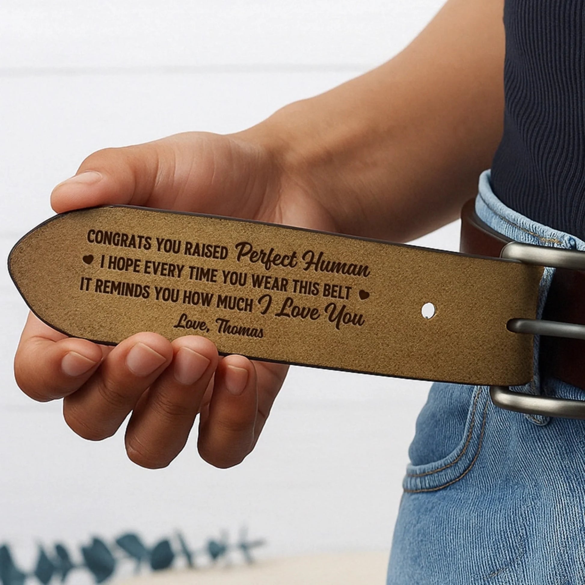 Personalized leather belt gift for Dad from children