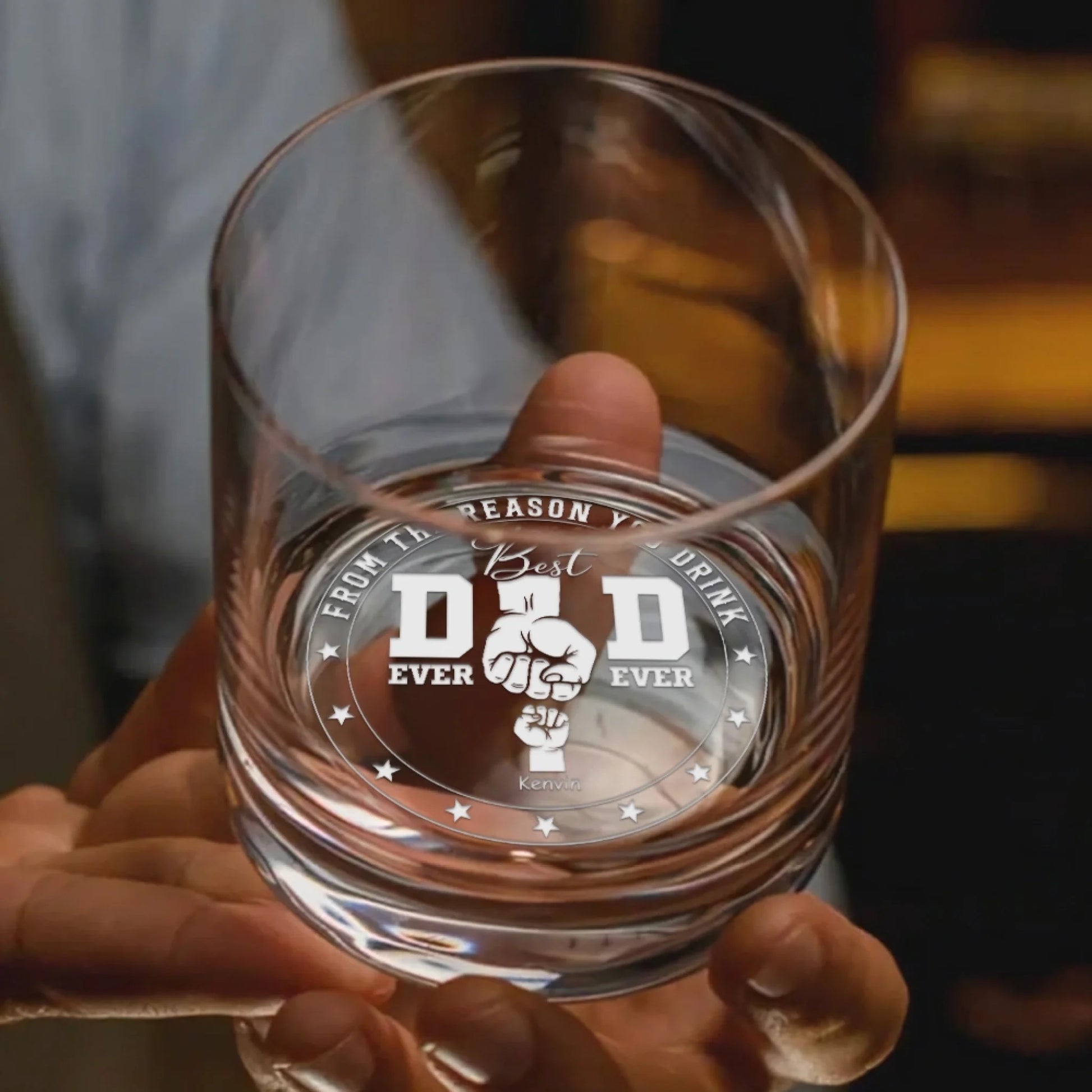 Personalized whiskey glass laser engraving close up detail