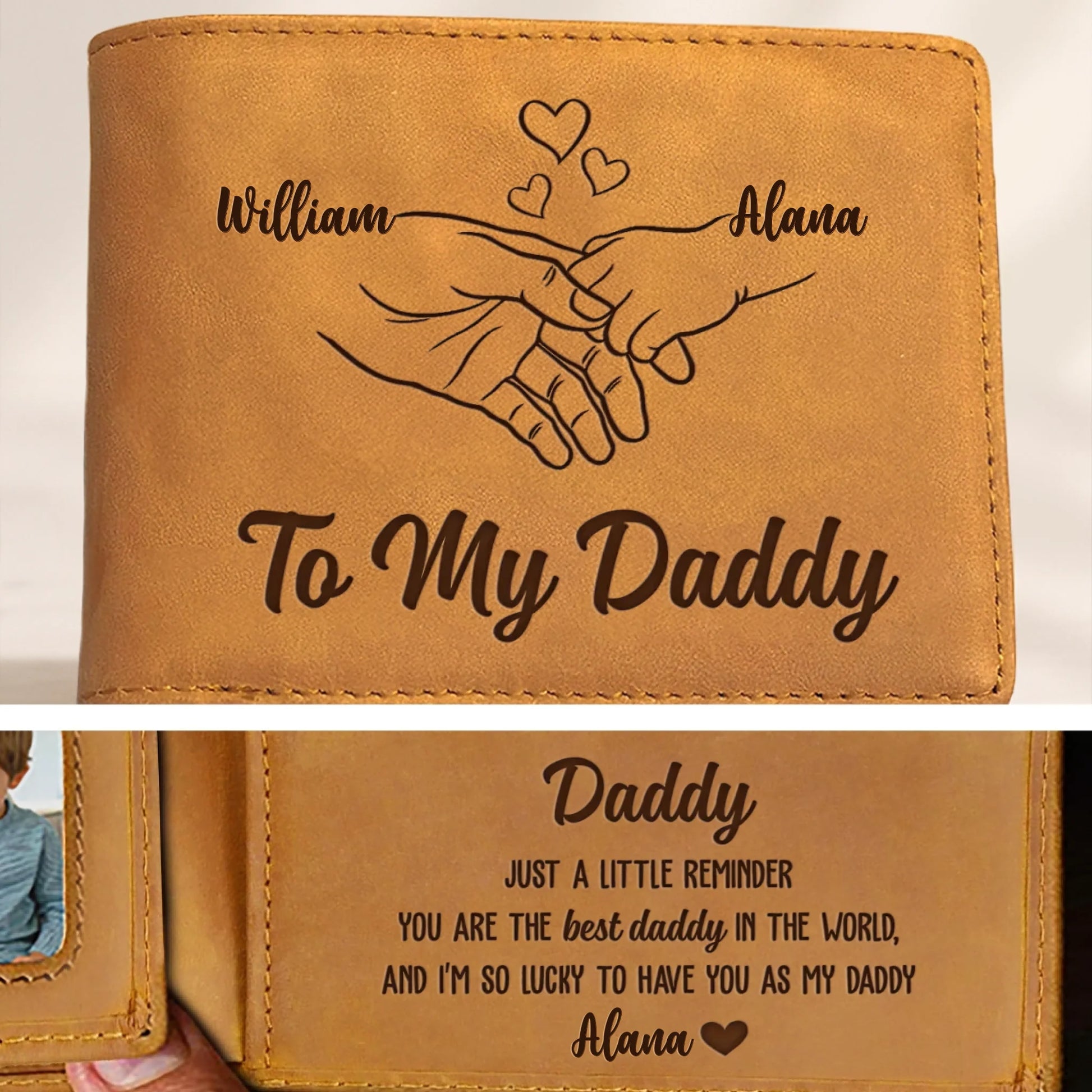 Personalized leather wallet for dad with custom names