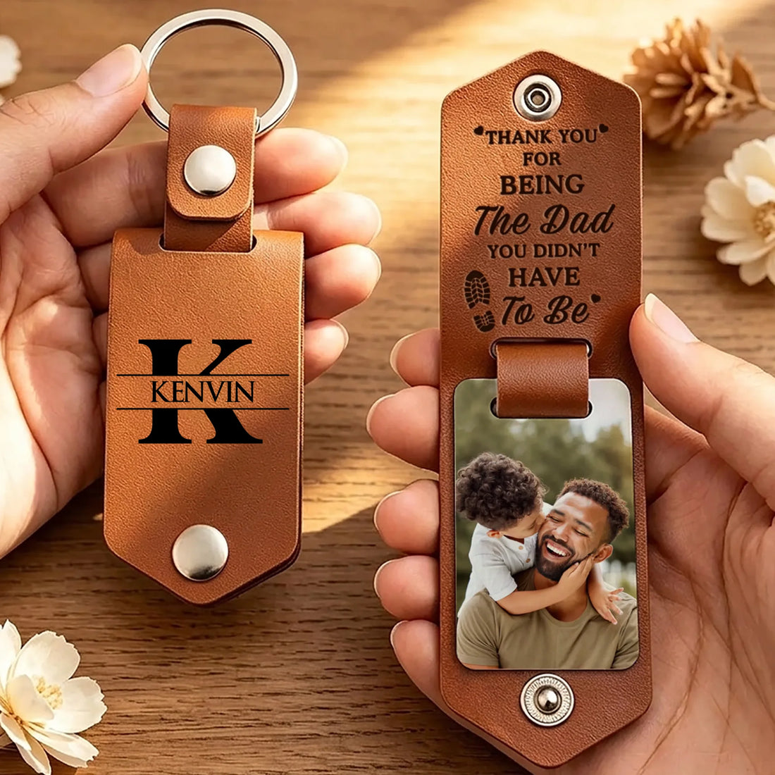 Thank You Dad - Personalized Leather Photo Keychain