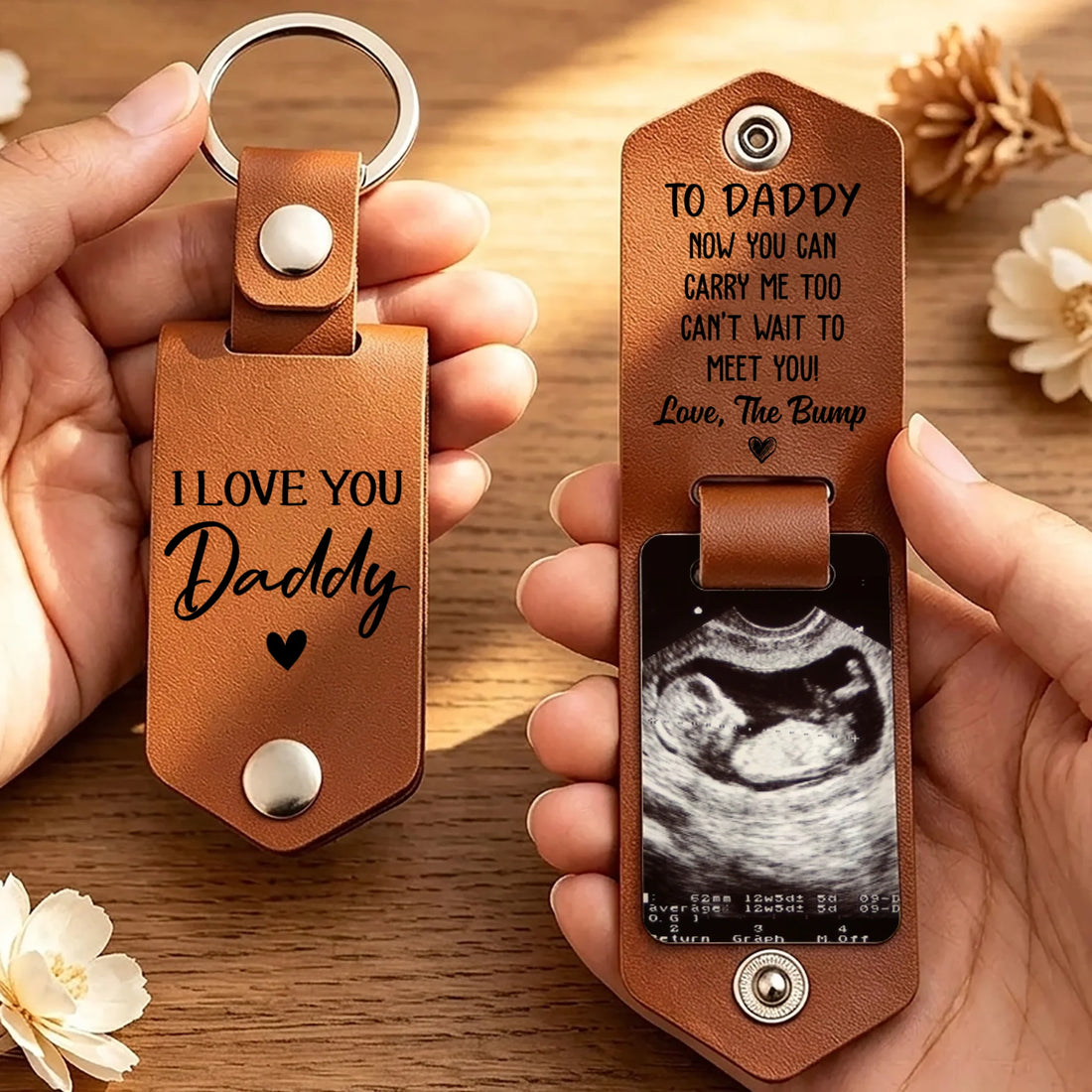 Love You Daddy - Personalized Leather Photo Keychain