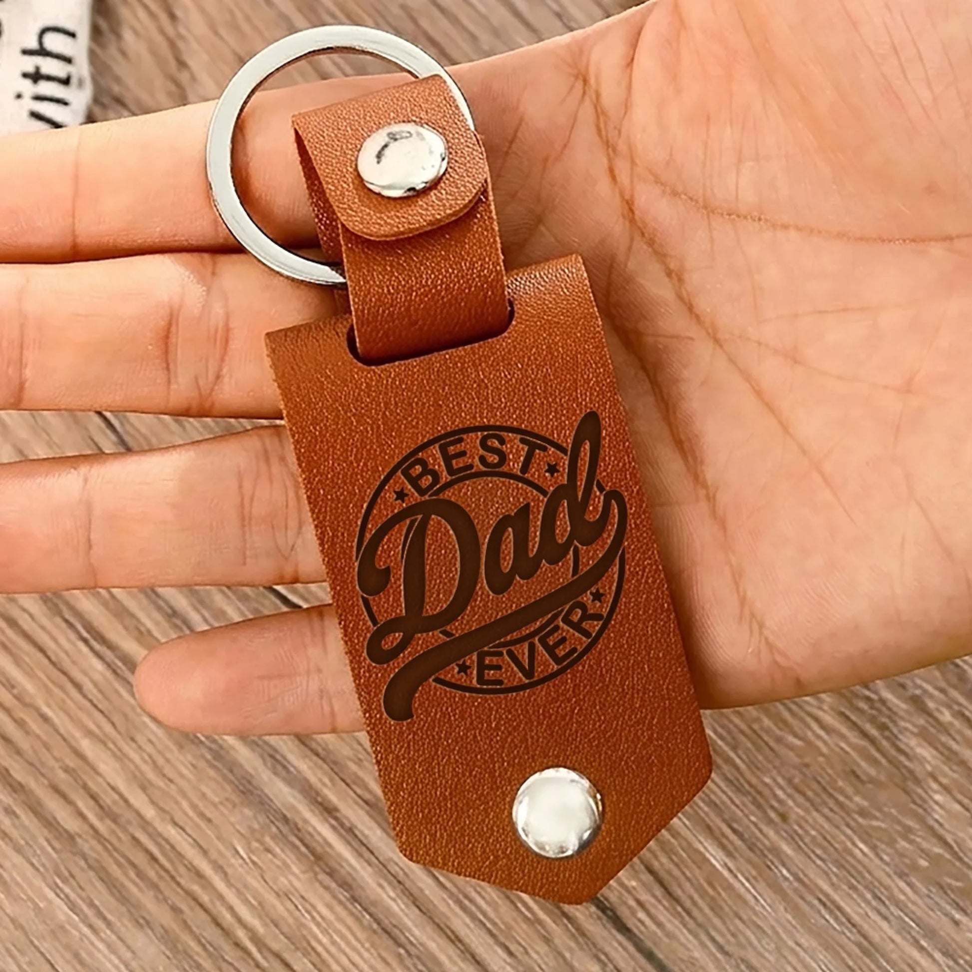 Personalized Best Dad Ever leather keychain with photo and engraving