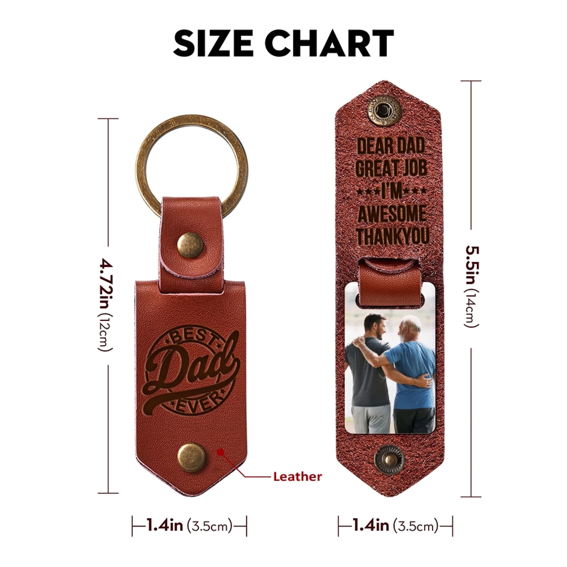 Leather photo keychain dimensions and personalization guide