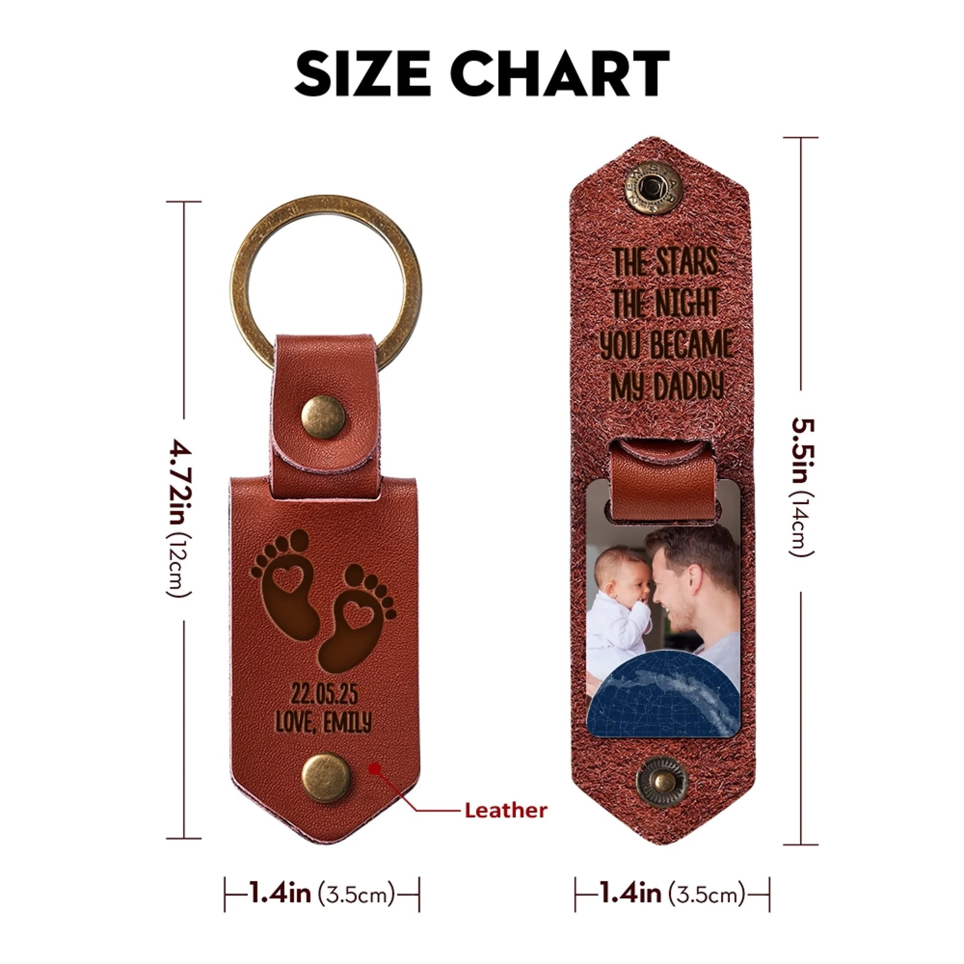 Leather Photo Keychain Size Chart And Product Details