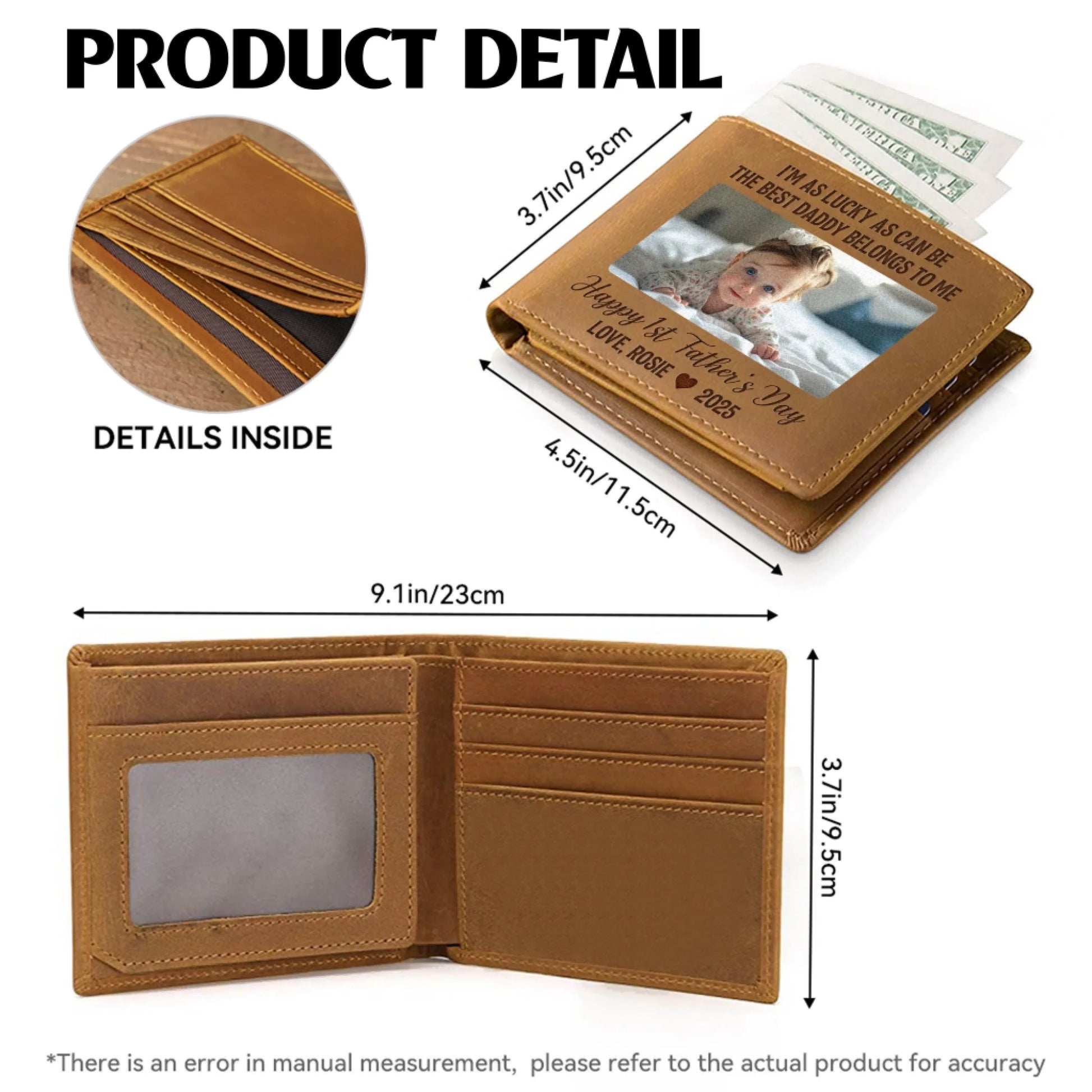 Leather men's wallet dimensions and personalization guide