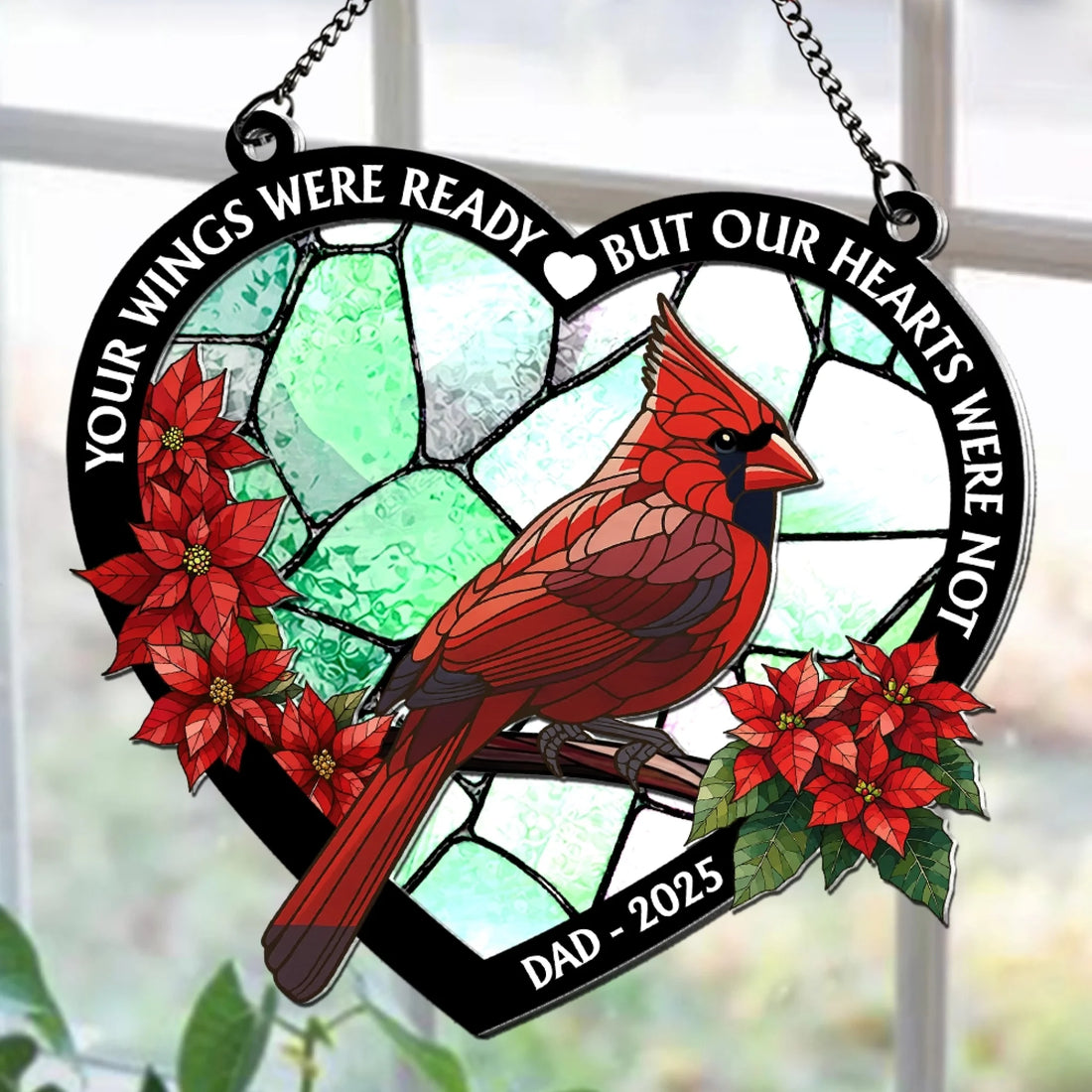 Personalized memorial cardinal suncatcher with custom photo