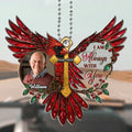 Personalized memorial acrylic car hanger with photo and cardinal wings