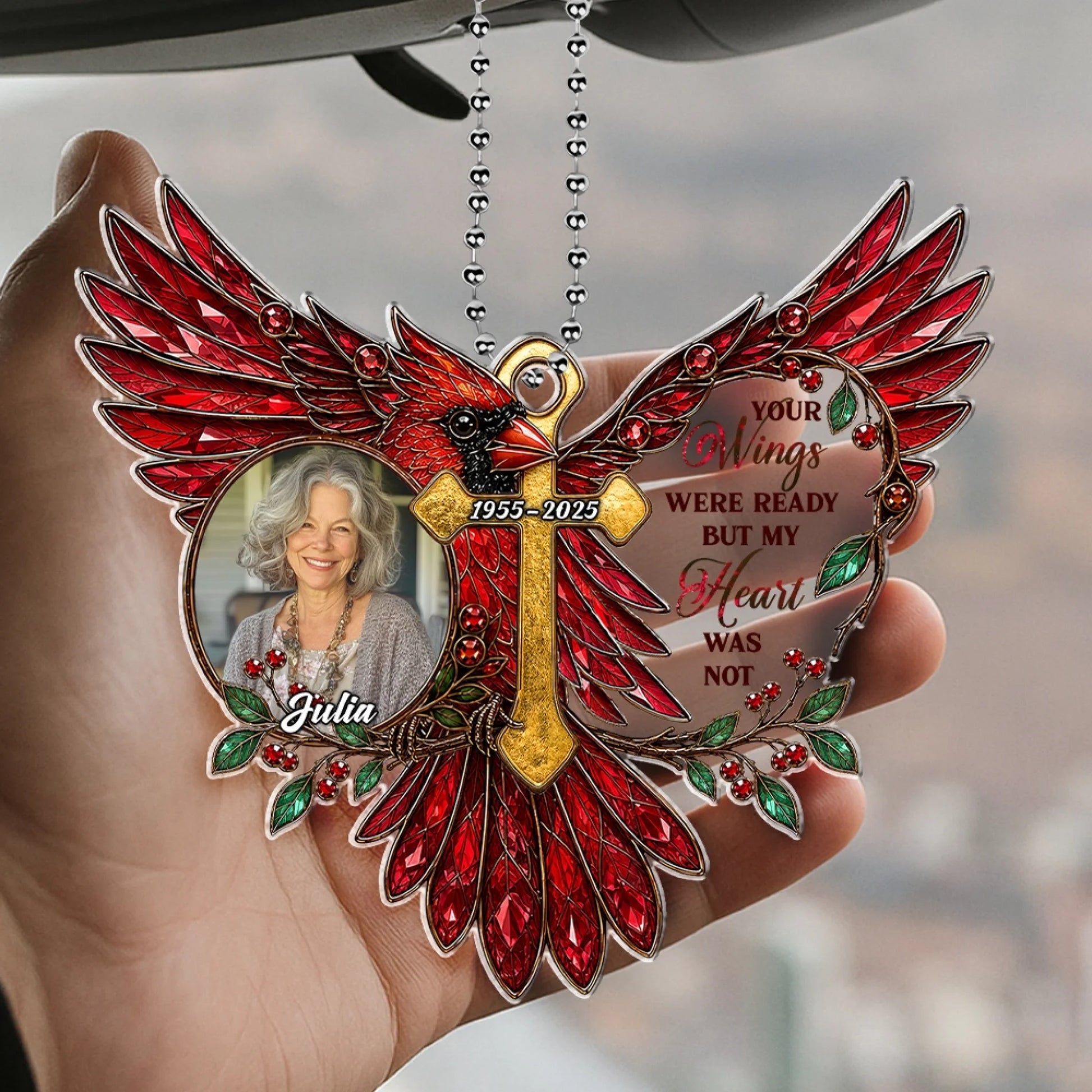 Personalized remembrance car hanger with photo