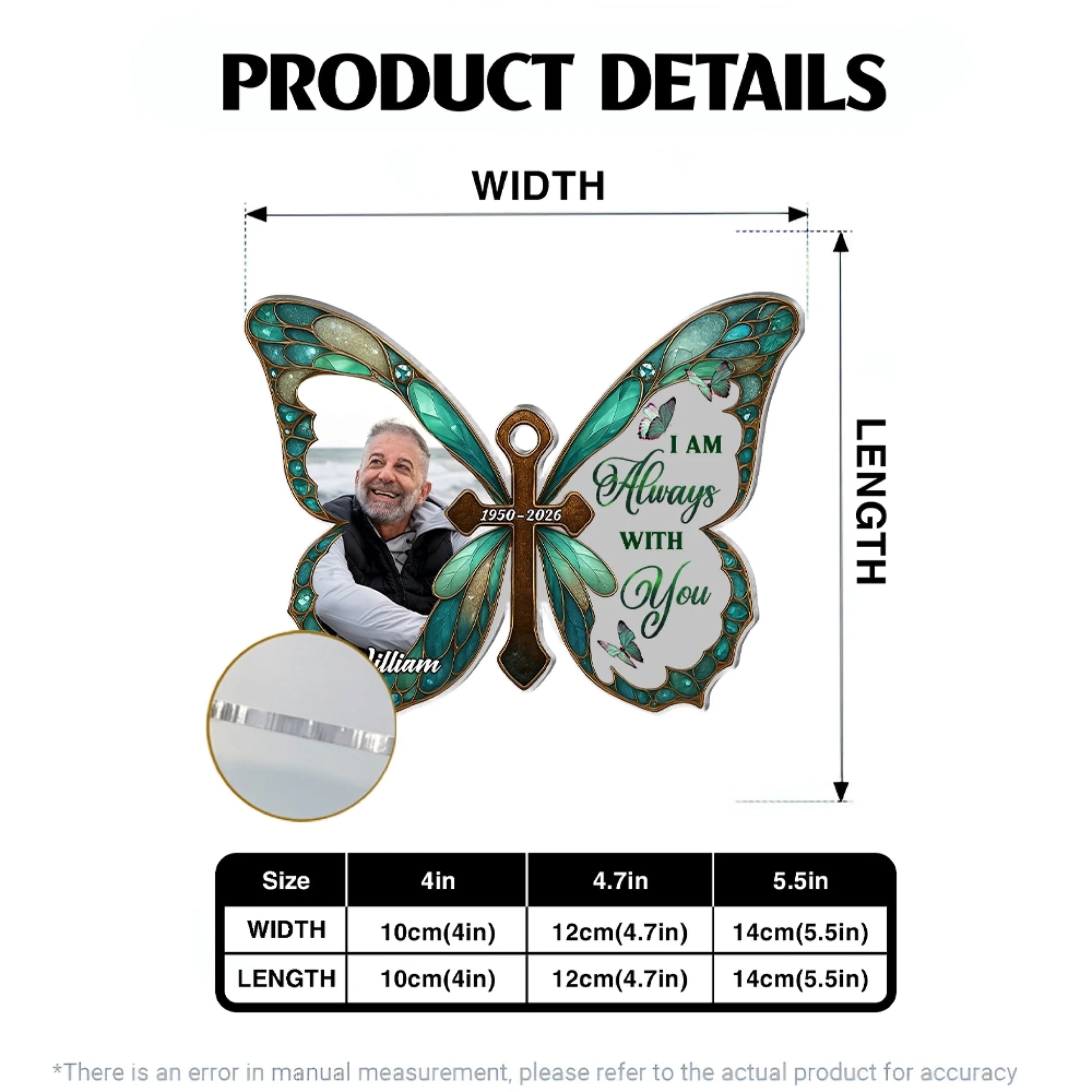 Personalized butterfly acrylic memorial ornament dimensions and product information